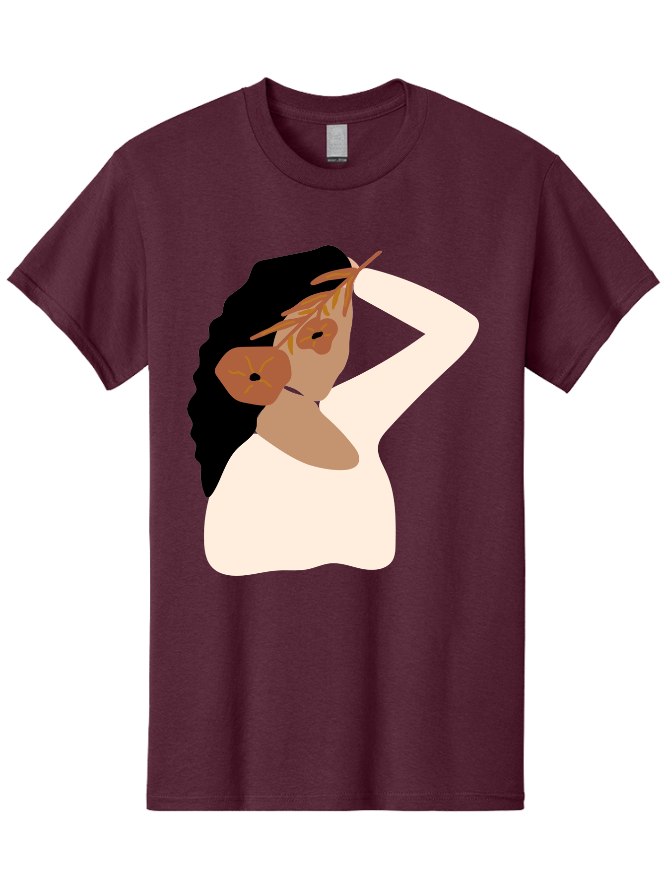 Woman-With-Flower-Earrings Men'S Graphic Tee, 100% Cotton, Comfortable Casual Summer Wear, Machine Washable, Woman With Comb In Hair, Stylized Portrait, Minimalist Art, Female Figure, Hair Accessory, Abstract Style, Modern Illustration, Aae072 23