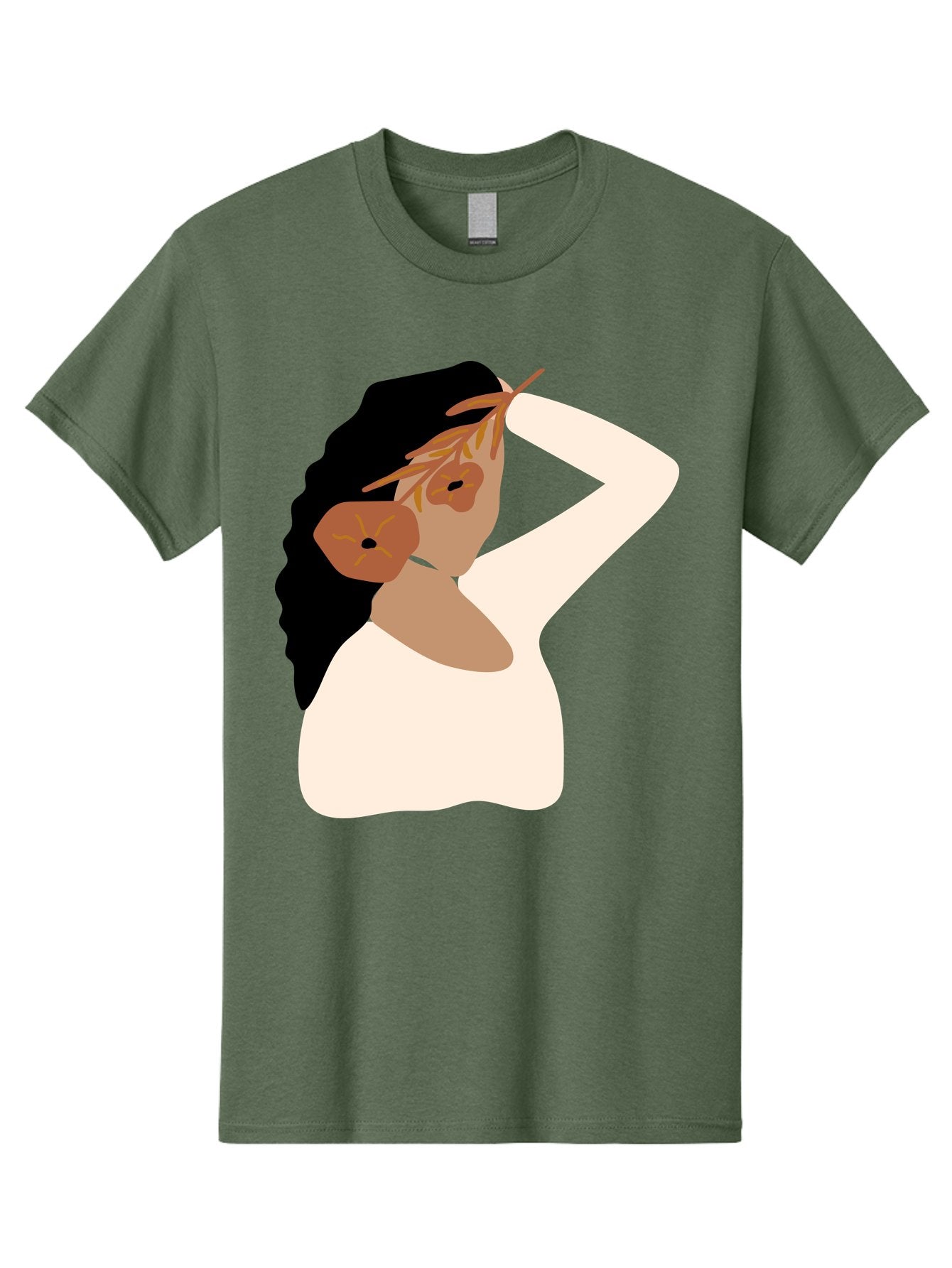 Woman-With-Flower-Earrings Men'S Graphic Tee, 100% Cotton, Comfortable Casual Summer Wear, Machine Washable, Woman With Comb In Hair, Stylized Portrait, Minimalist Art, Female Figure, Hair Accessory, Abstract Style, Modern Illustration, Aae072 8