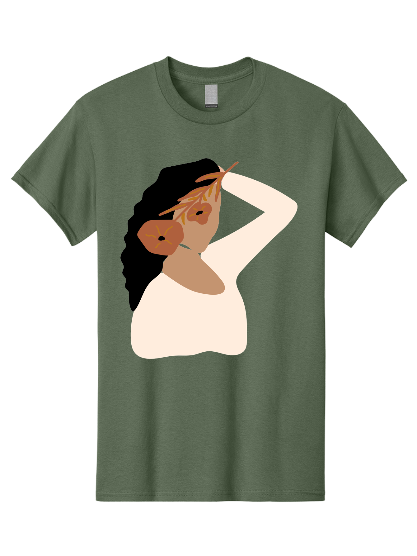 Woman-With-Flower-Earrings Men'S Graphic Tee, 100% Cotton, Comfortable Casual Summer Wear, Machine Washable, Woman With Comb In Hair, Stylized Portrait, Minimalist Art, Female Figure, Hair Accessory, Abstract Style, Modern Illustration, Aae072 11