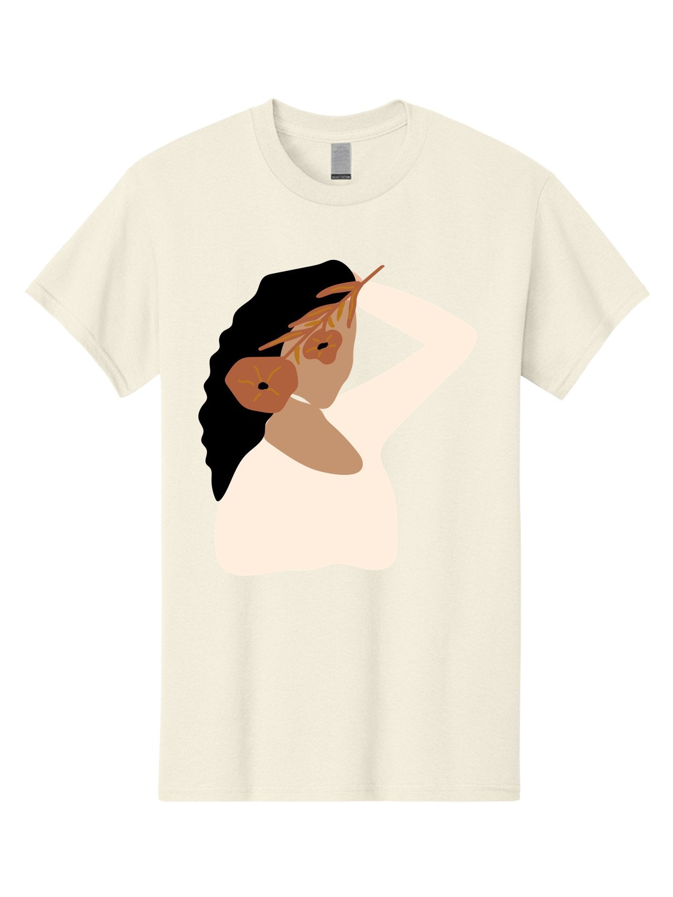 Woman-With-Flower-Earrings Men'S Graphic Tee, 100% Cotton, Comfortable Casual Summer Wear, Machine Washable, Woman With Comb In Hair, Stylized Portrait, Minimalist Art, Female Figure, Hair Accessory, Abstract Style, Modern Illustration, Aae072 6