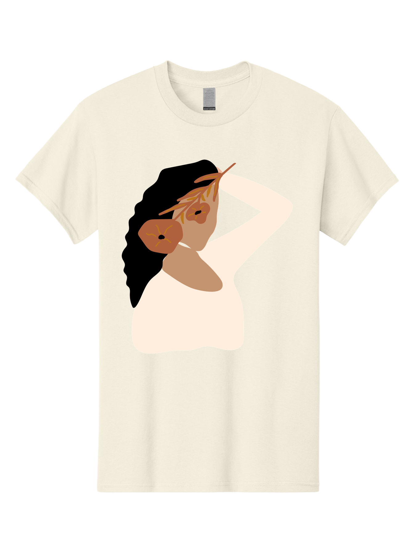 Woman-With-Flower-Earrings Men'S Graphic Tee, 100% Cotton, Comfortable Casual Summer Wear, Machine Washable, Woman With Comb In Hair, Stylized Portrait, Minimalist Art, Female Figure, Hair Accessory, Abstract Style, Modern Illustration, Aae072 13