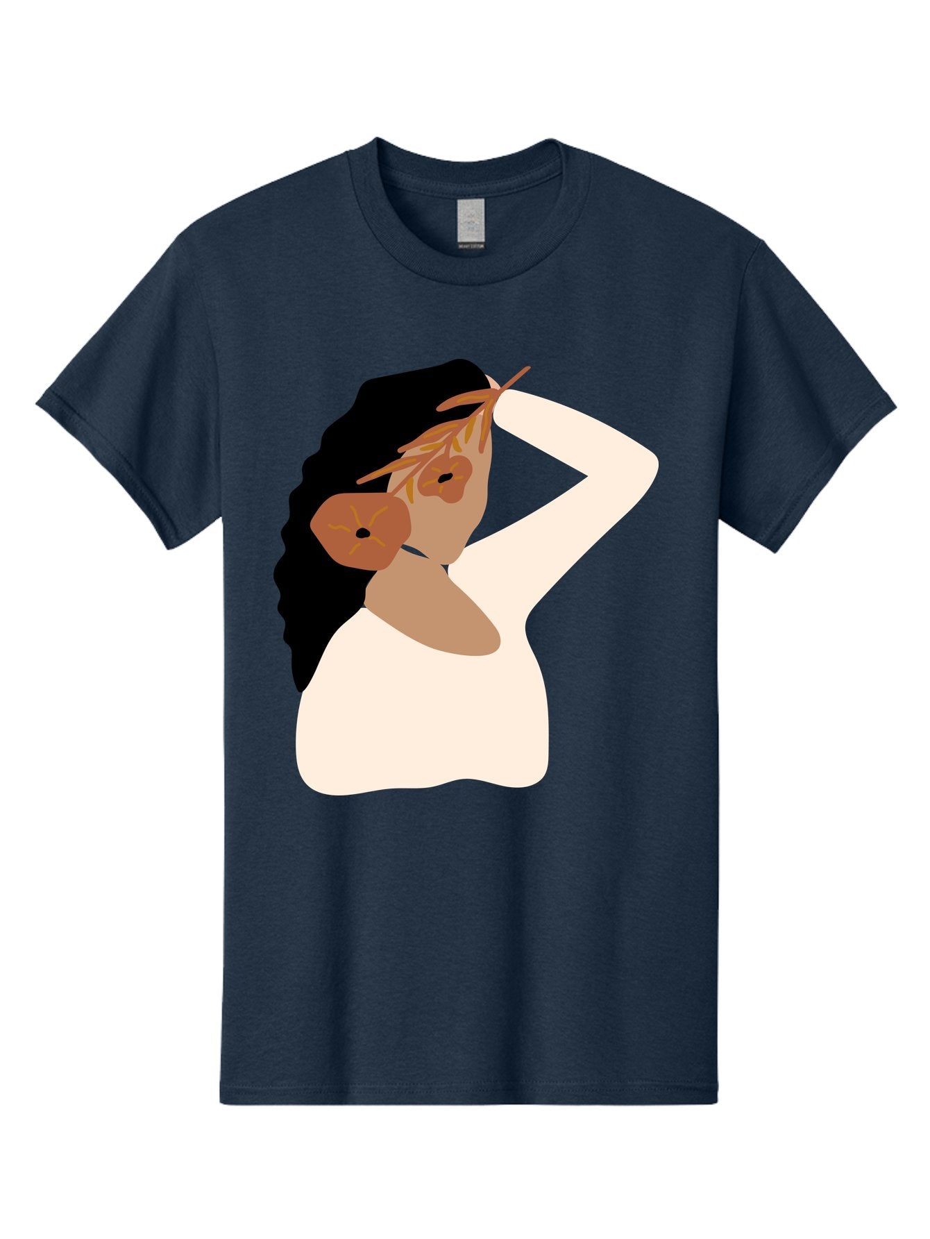 Woman-With-Flower-Earrings Men'S Graphic Tee, 100% Cotton, Comfortable Casual Summer Wear, Machine Washable, Woman With Comb In Hair, Stylized Portrait, Minimalist Art, Female Figure, Hair Accessory, Abstract Style, Modern Illustration, Aae072 15