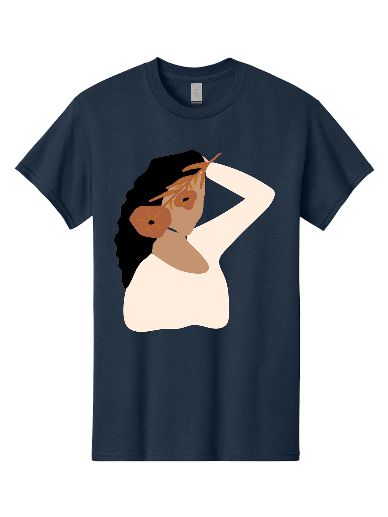 Woman-With-Flower-Earrings Men'S Graphic Tee, 100% Cotton, Comfortable Casual Summer Wear, Machine Washable, Woman With Comb In Hair, Stylized Portrait, Minimalist Art, Female Figure, Hair Accessory, Abstract Style, Modern Illustration, Aae072