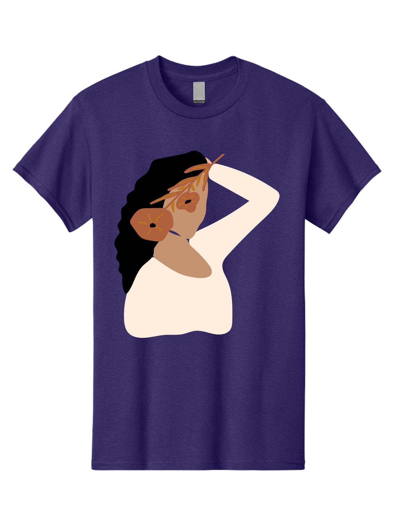 Woman-With-Flower-Earrings Men'S Graphic Tee, 100% Cotton, Comfortable Casual Summer Wear, Machine Washable, Woman With Comb In Hair, Stylized Portrait, Minimalist Art, Female Figure, Hair Accessory, Abstract Style, Modern Illustration, Aae072 9