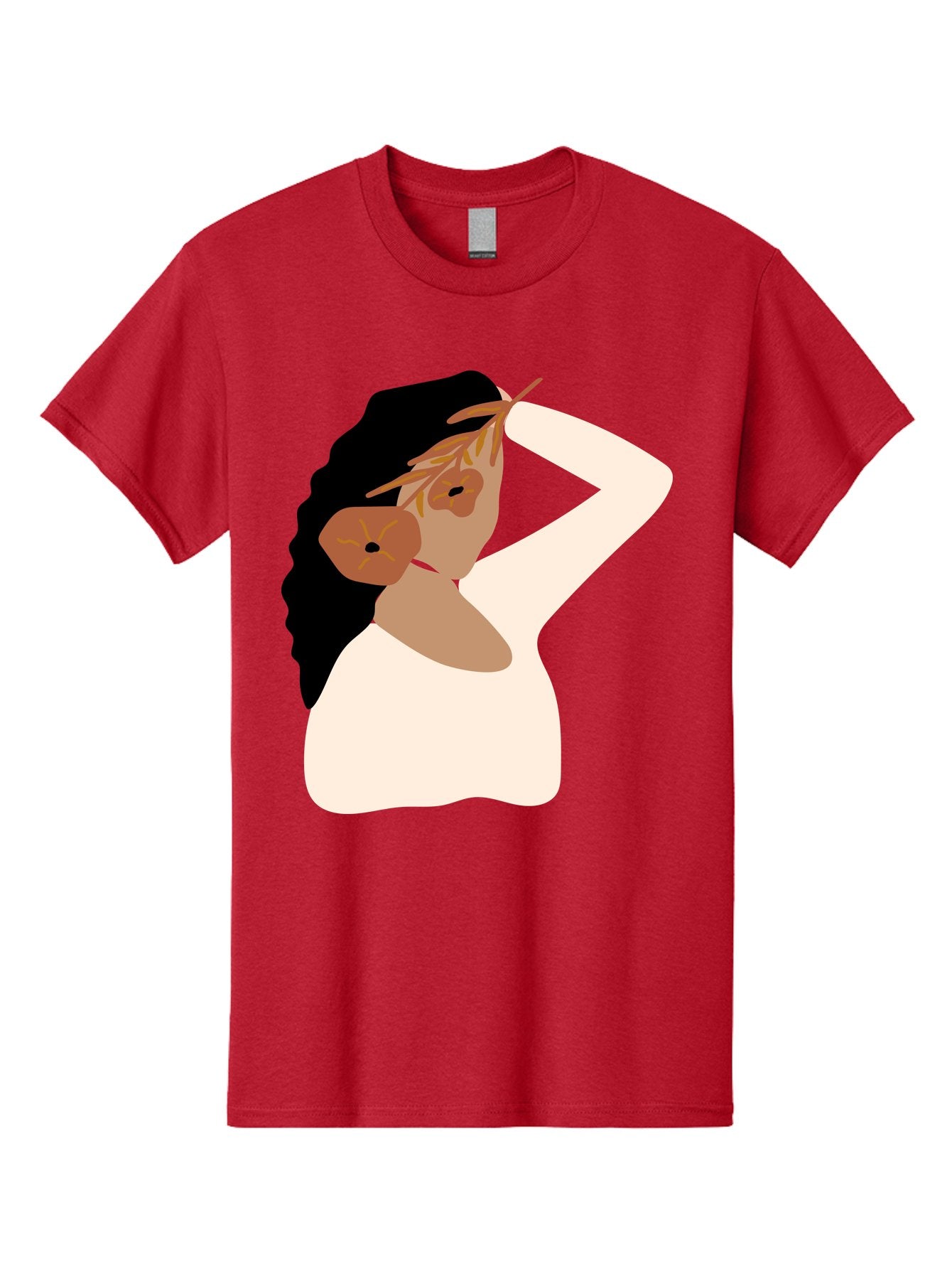 Woman-With-Flower-Earrings Men'S Graphic Tee, 100% Cotton, Comfortable Casual Summer Wear, Machine Washable, Woman With Comb In Hair, Stylized Portrait, Minimalist Art, Female Figure, Hair Accessory, Abstract Style, Modern Illustration, Aae072