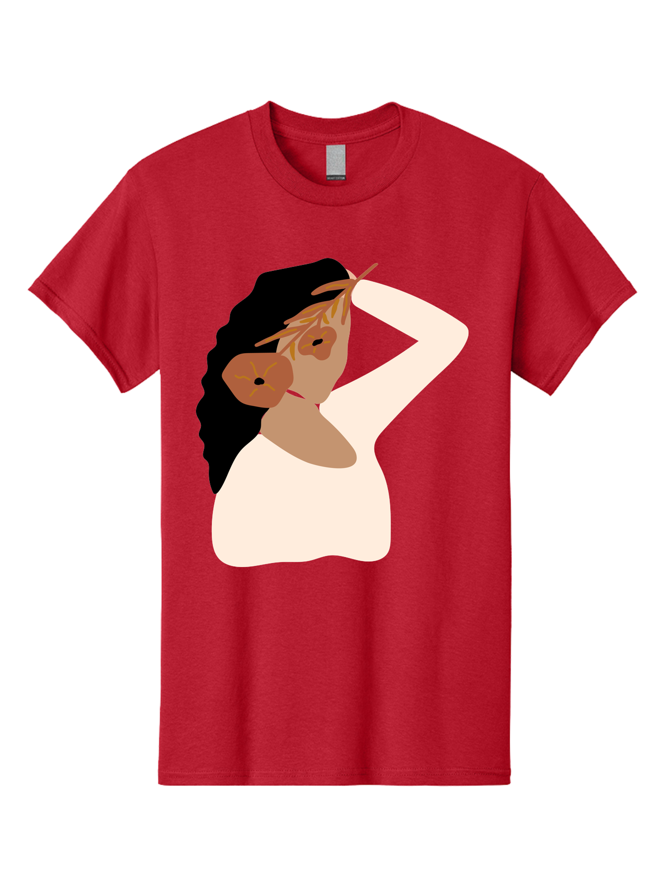 Woman-With-Flower-Earrings Men'S Graphic Tee, 100% Cotton, Comfortable Casual Summer Wear, Machine Washable, Woman With Comb In Hair, Stylized Portrait, Minimalist Art, Female Figure, Hair Accessory, Abstract Style, Modern Illustration, Aae072 19