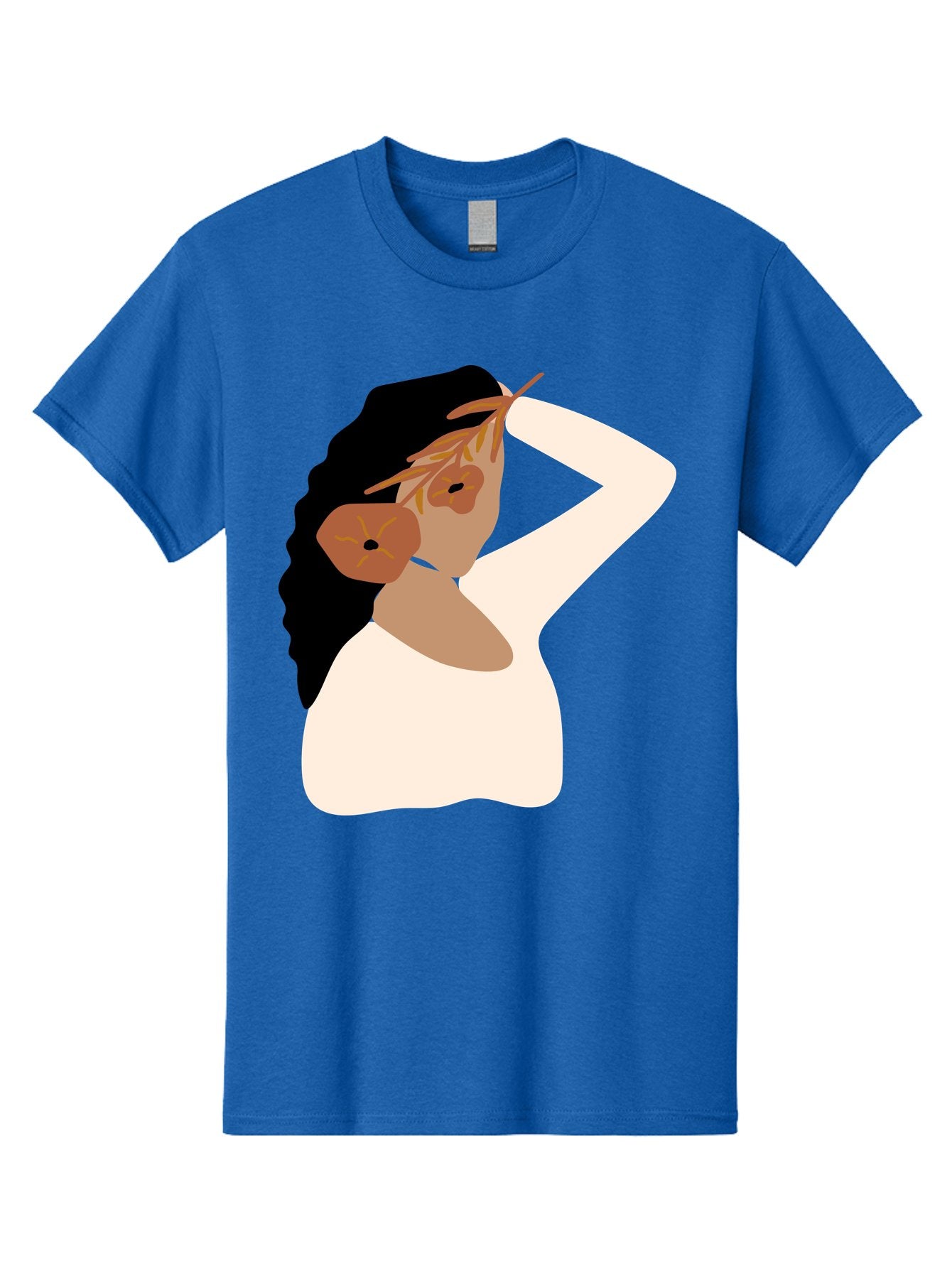 Woman-With-Flower-Earrings Men'S Graphic Tee, 100% Cotton, Comfortable Casual Summer Wear, Machine Washable, Woman With Comb In Hair, Stylized Portrait, Minimalist Art, Female Figure, Hair Accessory, Abstract Style, Modern Illustration, Aae072 14