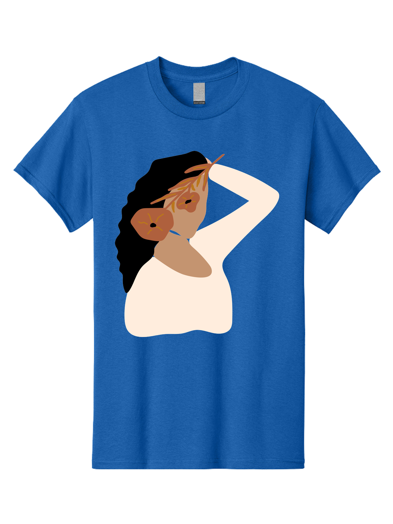 Woman-With-Flower-Earrings Men'S Graphic Tee, 100% Cotton, Comfortable Casual Summer Wear, Machine Washable, Woman With Comb In Hair, Stylized Portrait, Minimalist Art, Female Figure, Hair Accessory, Abstract Style, Modern Illustration, Aae072 3