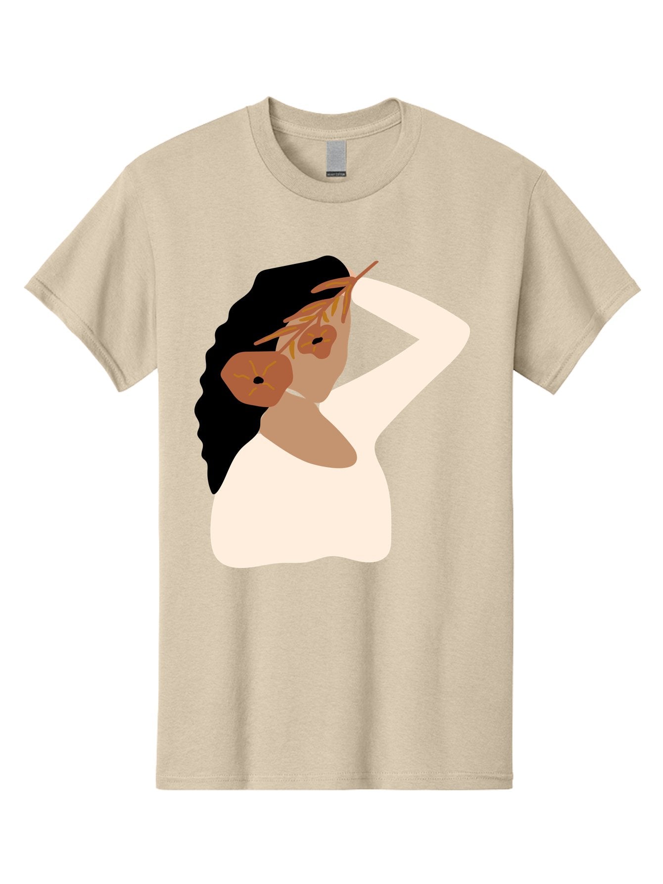 Woman-With-Flower-Earrings Men'S Graphic Tee, 100% Cotton, Comfortable Casual Summer Wear, Machine Washable, Woman With Comb In Hair, Stylized Portrait, Minimalist Art, Female Figure, Hair Accessory, Abstract Style, Modern Illustration, Aae072 3