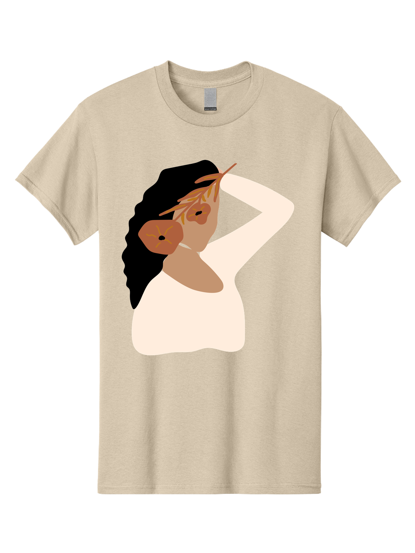 Woman-With-Flower-Earrings Men'S Graphic Tee, 100% Cotton, Comfortable Casual Summer Wear, Machine Washable, Woman With Comb In Hair, Stylized Portrait, Minimalist Art, Female Figure, Hair Accessory, Abstract Style, Modern Illustration, Aae072 17