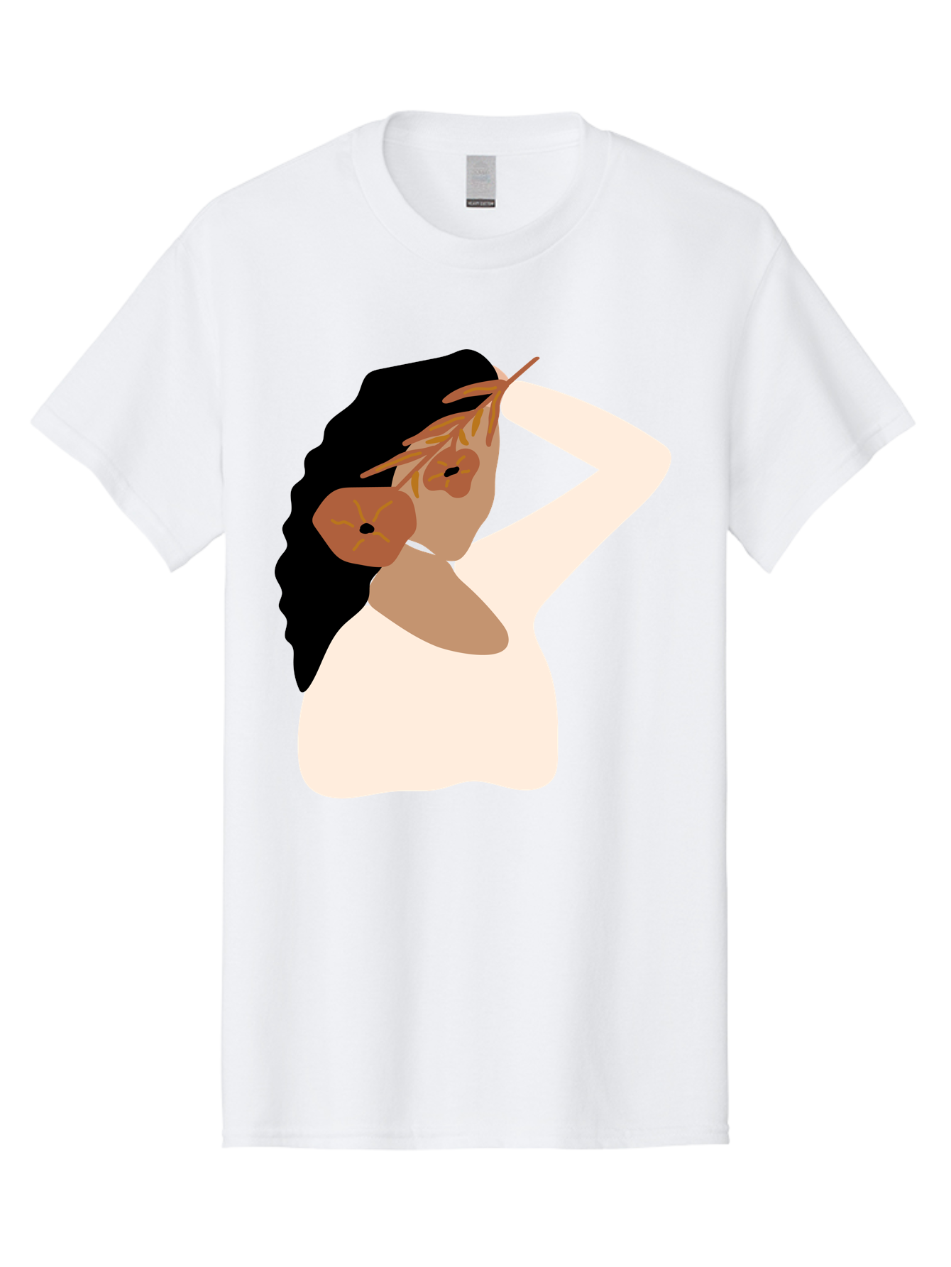 Woman-With-Flower-Earrings Men'S Graphic Tee, 100% Cotton, Comfortable Casual Summer Wear, Machine Washable, Woman With Comb In Hair, Stylized Portrait, Minimalist Art, Female Figure, Hair Accessory, Abstract Style, Modern Illustration, Aae072 5