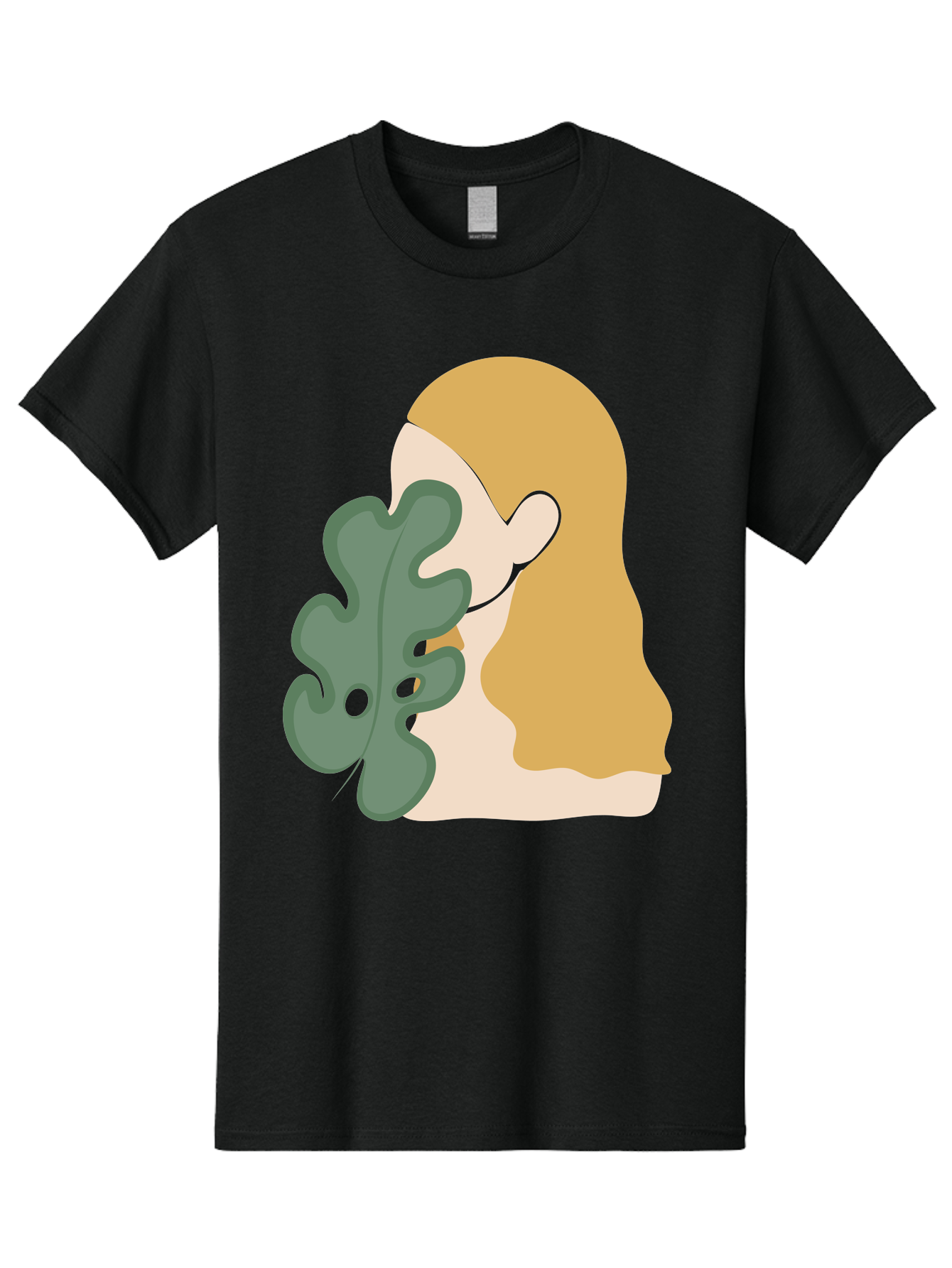 Woman-With-Leaf Men'S Graphic Tee, 100% Cotton, Comfortable Casual Summer Wear, Machine Washable, Woman Holding Leaf, Abstract Art, Minimalist Design, Green Leaves, Long Hair, Digital Illustration, Modern Artwork, Creative Portrait Aae075 19