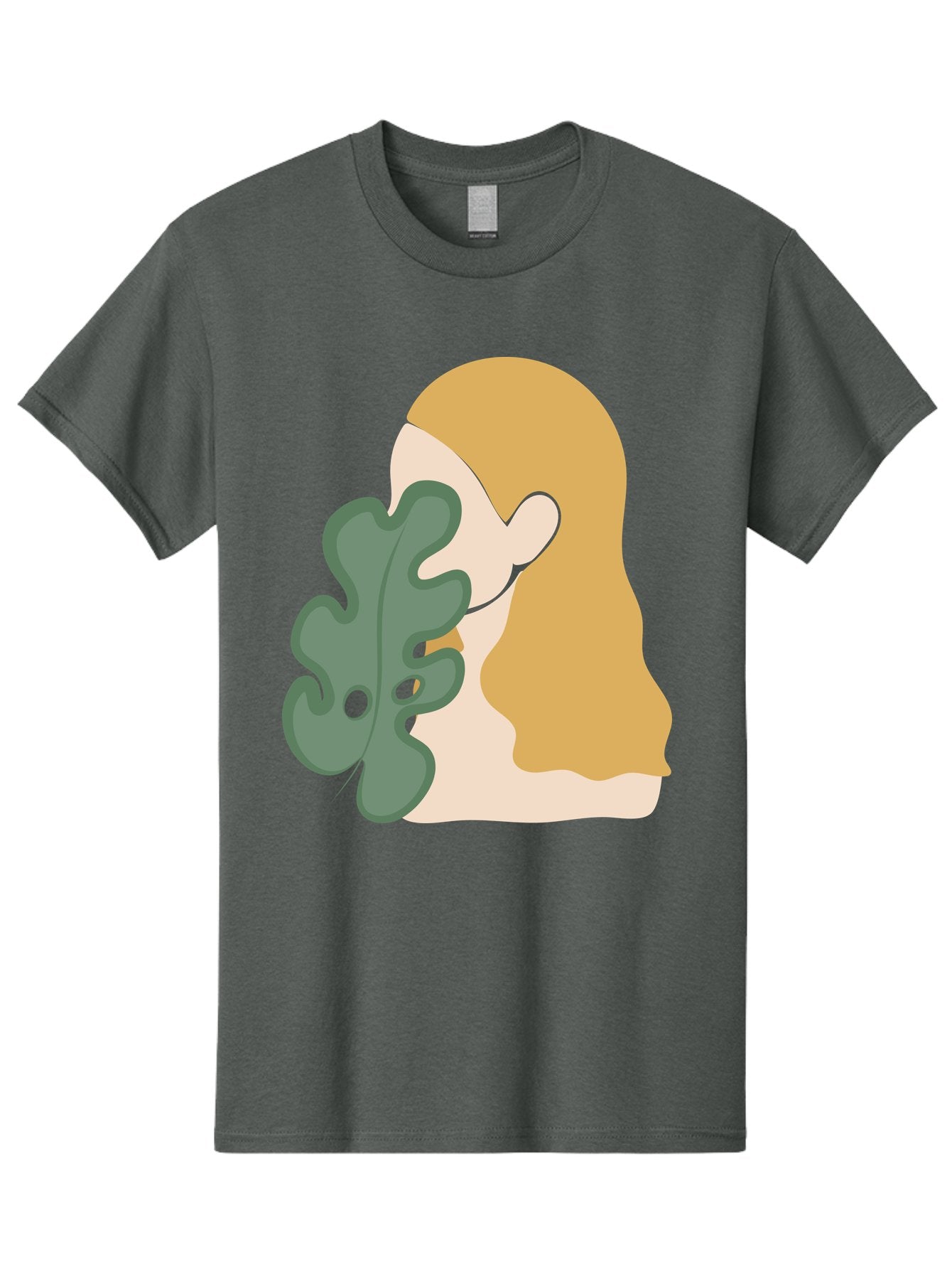 Woman-With-Leaf Men'S Graphic Tee, 100% Cotton, Comfortable Casual Summer Wear, Machine Washable, Woman Holding Leaf, Abstract Art, Minimalist Design, Green Leaves, Long Hair, Digital Illustration, Modern Artwork, Creative Portrait Aae075 13