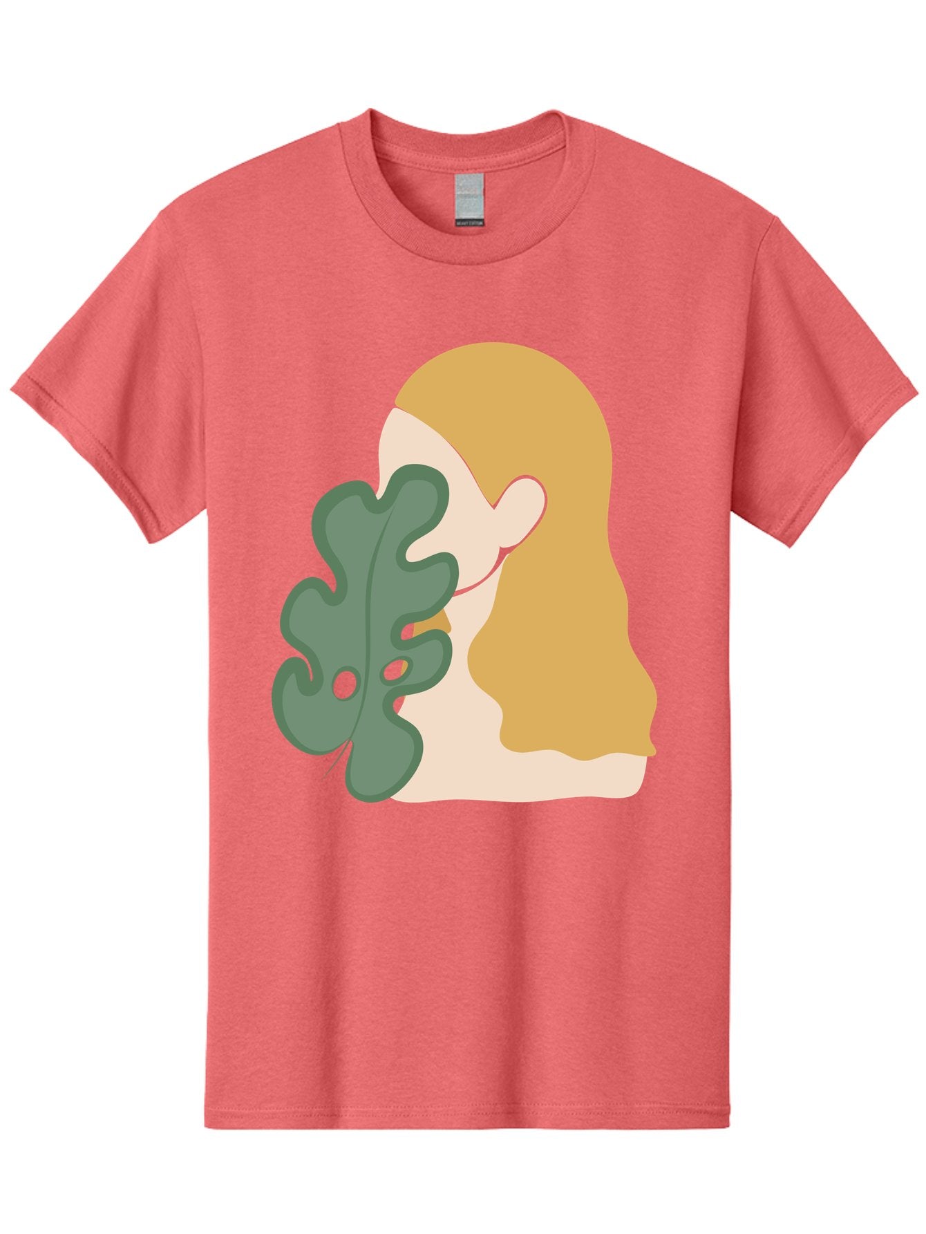 Woman-With-Leaf Men'S Graphic Tee, 100% Cotton, Comfortable Casual Summer Wear, Machine Washable, Woman Holding Leaf, Abstract Art, Minimalist Design, Green Leaves, Long Hair, Digital Illustration, Modern Artwork, Creative Portrait Aae075 15