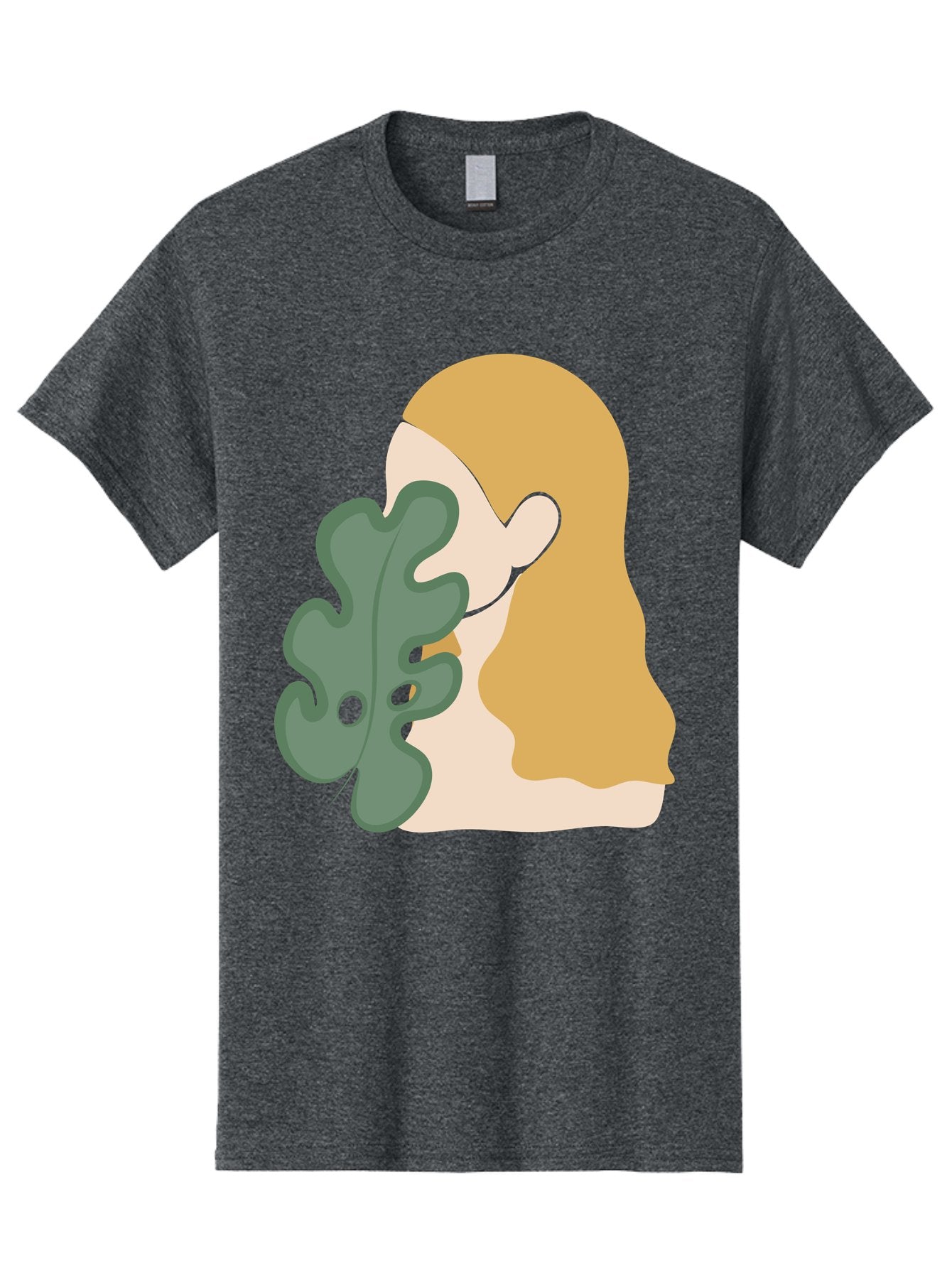 Woman-With-Leaf Men'S Graphic Tee, 100% Cotton, Comfortable Casual Summer Wear, Machine Washable, Woman Holding Leaf, Abstract Art, Minimalist Design, Green Leaves, Long Hair, Digital Illustration, Modern Artwork, Creative Portrait Aae075 10