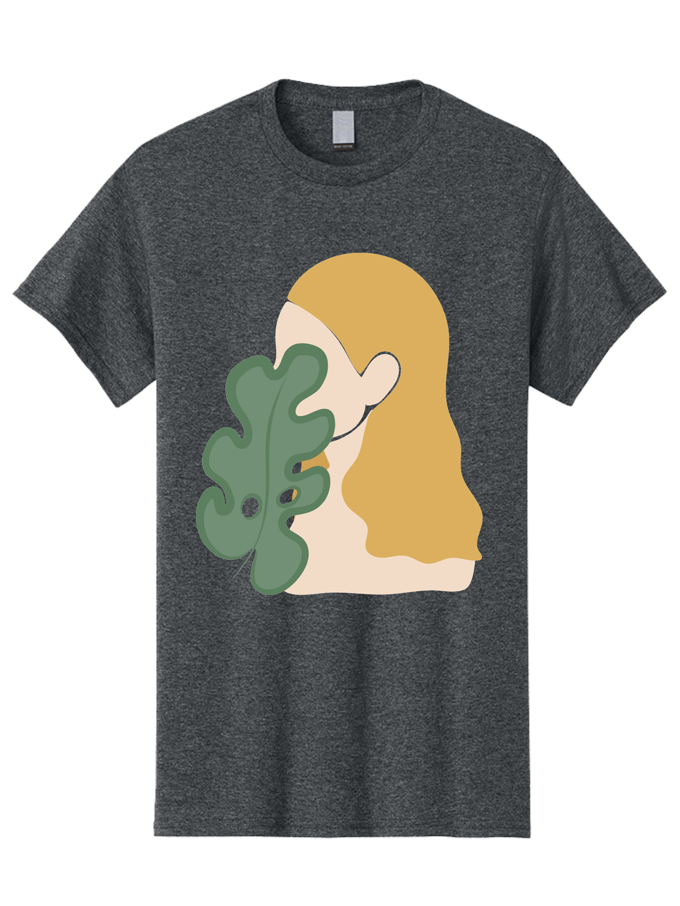 Woman-With-Leaf Men'S Graphic Tee, 100% Cotton, Comfortable Casual Summer Wear, Machine Washable, Woman Holding Leaf, Abstract Art, Minimalist Design, Green Leaves, Long Hair, Digital Illustration, Modern Artwork, Creative Portrait Aae075 27