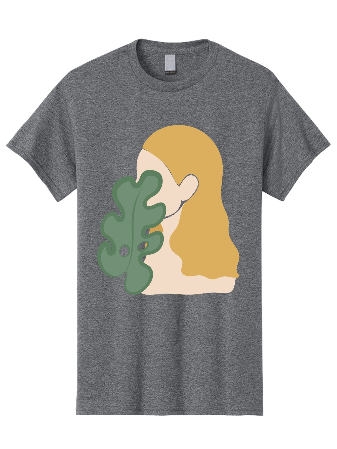 Woman-With-Leaf Men'S Graphic Tee, 100% Cotton, Comfortable Casual Summer Wear, Machine Washable, Woman Holding Leaf, Abstract Art, Minimalist Design, Green Leaves, Long Hair, Digital Illustration, Modern Artwork, Creative Portrait Aae075 9