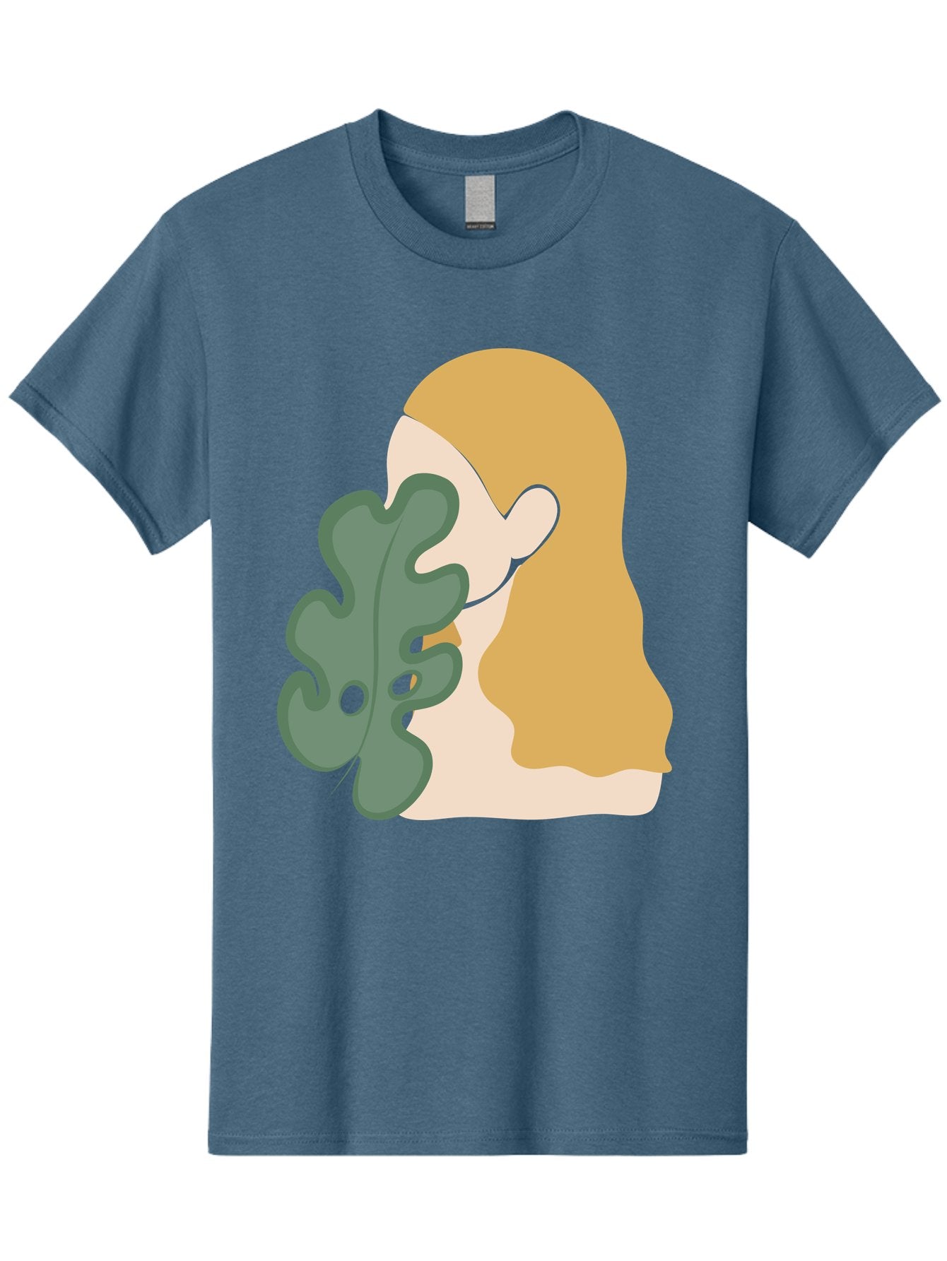 Woman-With-Leaf Men'S Graphic Tee, 100% Cotton, Comfortable Casual Summer Wear, Machine Washable, Woman Holding Leaf, Abstract Art, Minimalist Design, Green Leaves, Long Hair, Digital Illustration, Modern Artwork, Creative Portrait Aae075 6