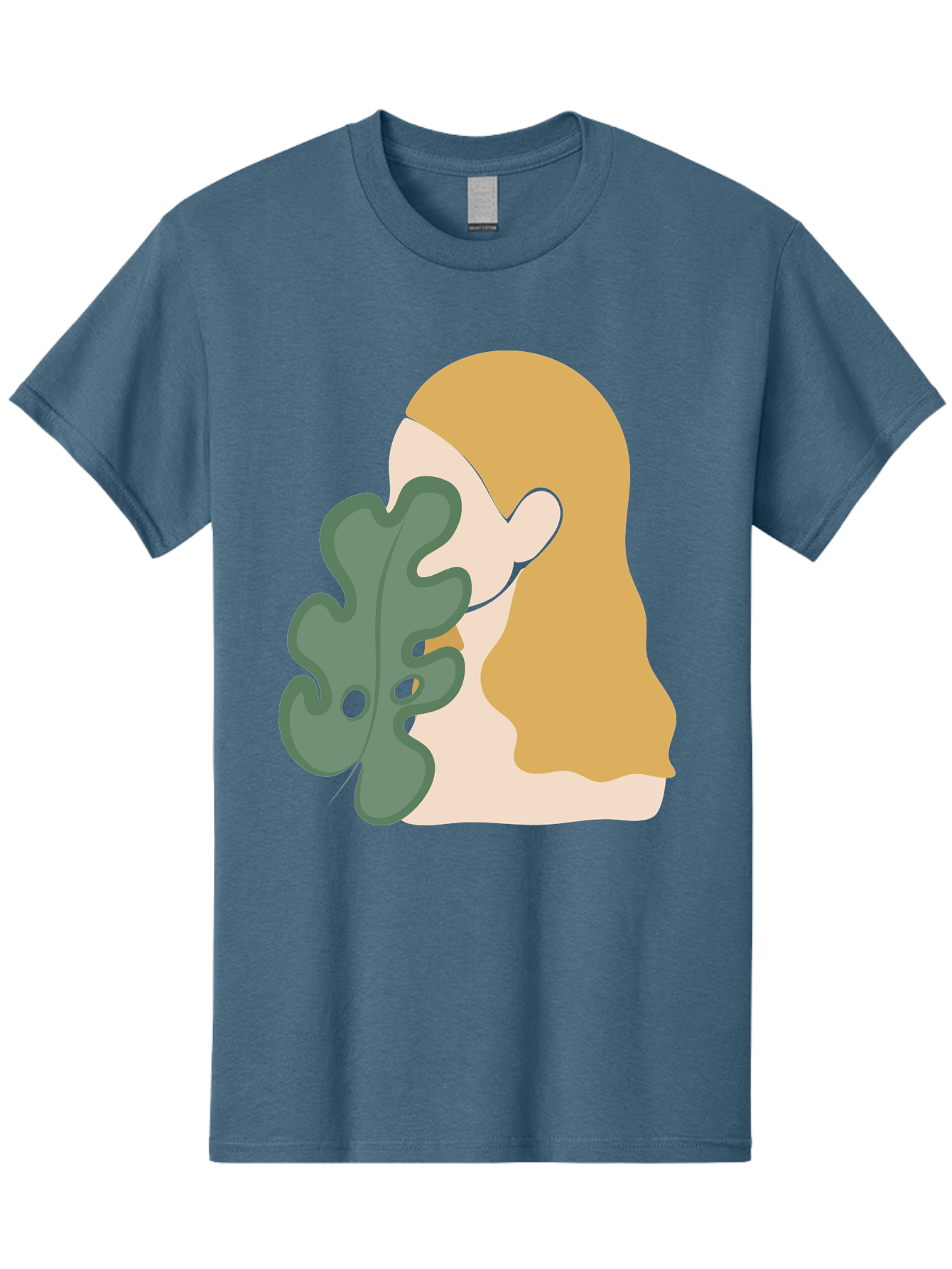 Woman-With-Leaf Men'S Graphic Tee, 100% Cotton, Comfortable Casual Summer Wear, Machine Washable, Woman Holding Leaf, Abstract Art, Minimalist Design, Green Leaves, Long Hair, Digital Illustration, Modern Artwork, Creative Portrait Aae075 13