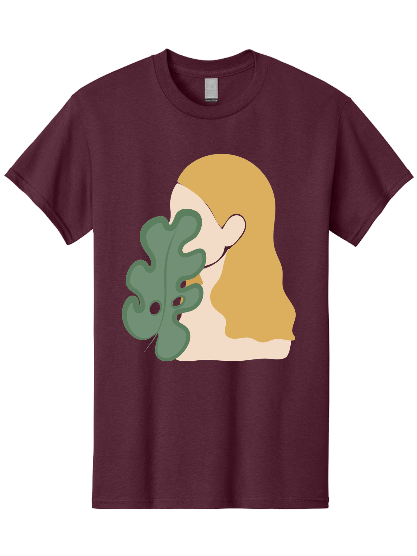 Woman-With-Leaf Men'S Graphic Tee, 100% Cotton, Comfortable Casual Summer Wear, Machine Washable, Woman Holding Leaf, Abstract Art, Minimalist Design, Green Leaves, Long Hair, Digital Illustration, Modern Artwork, Creative Portrait Aae075 21