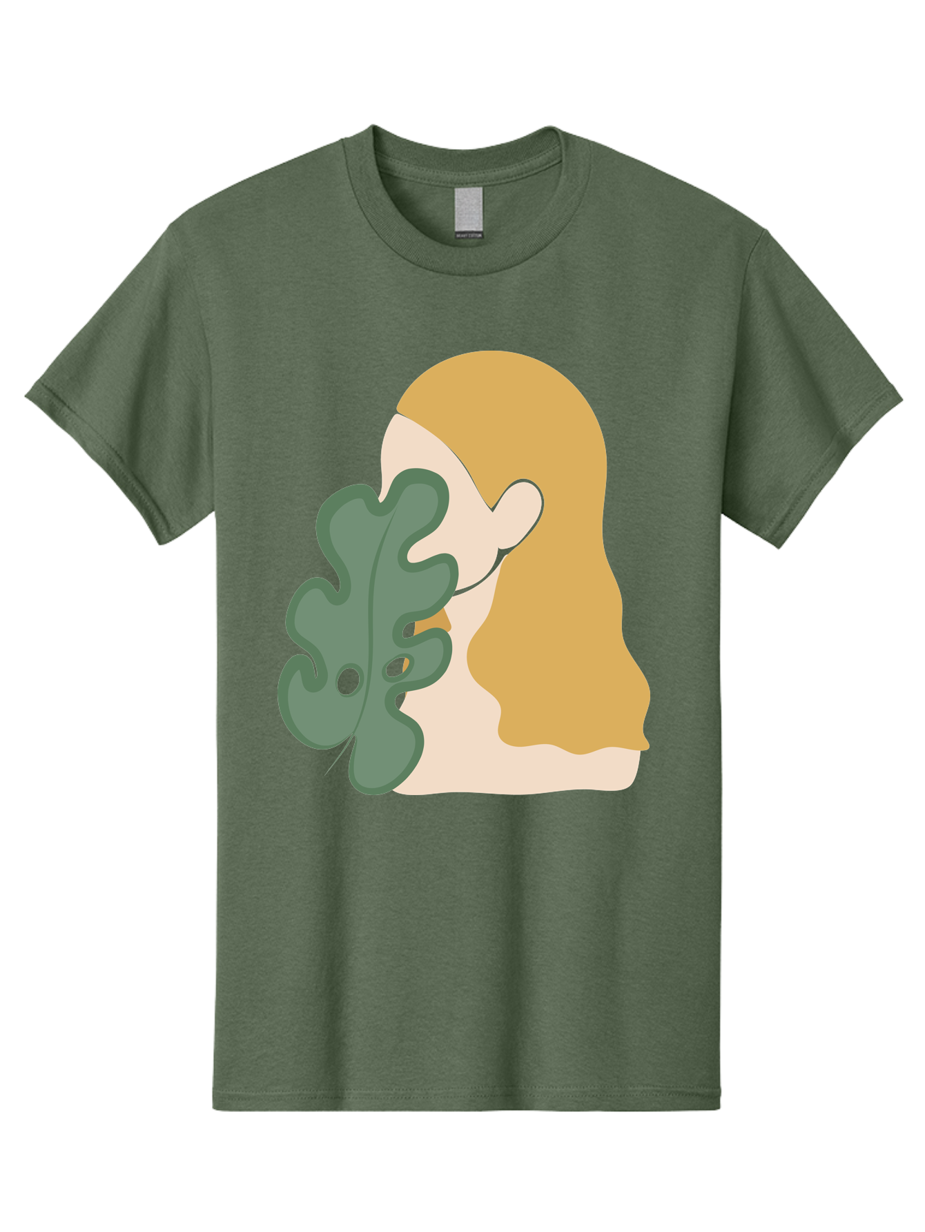 Woman-With-Leaf Men'S Graphic Tee, 100% Cotton, Comfortable Casual Summer Wear, Machine Washable, Woman Holding Leaf, Abstract Art, Minimalist Design, Green Leaves, Long Hair, Digital Illustration, Modern Artwork, Creative Portrait Aae075 25