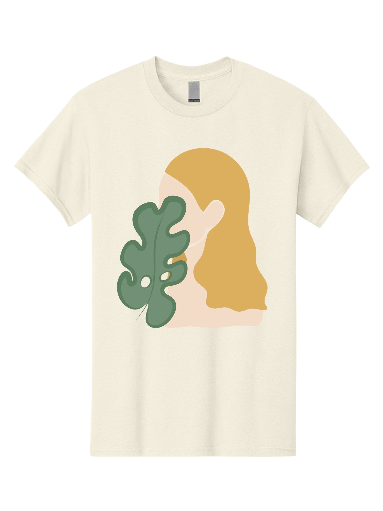 Woman-With-Leaf Men'S Graphic Tee, 100% Cotton, Comfortable Casual Summer Wear, Machine Washable, Woman Holding Leaf, Abstract Art, Minimalist Design, Green Leaves, Long Hair, Digital Illustration, Modern Artwork, Creative Portrait Aae075 4