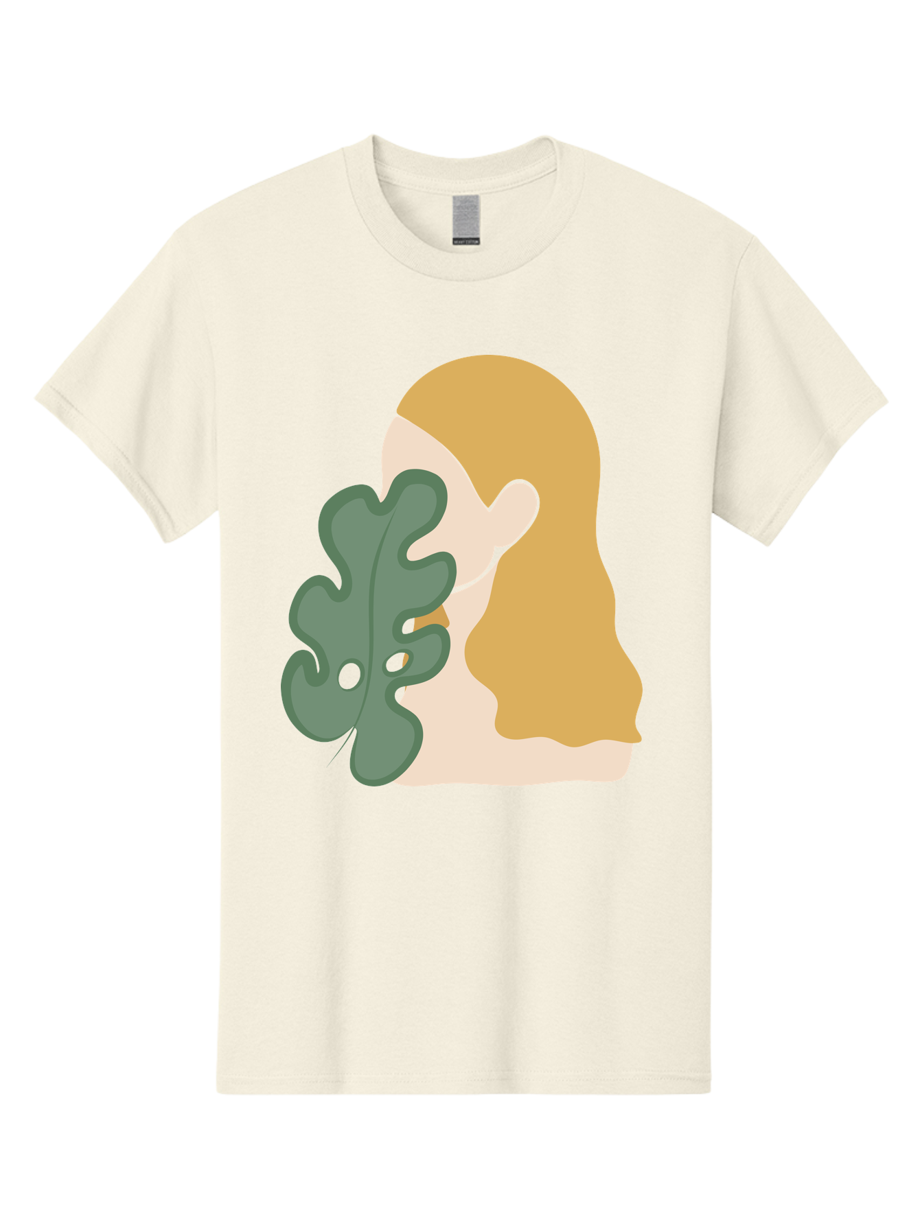Woman-With-Leaf Men'S Graphic Tee, 100% Cotton, Comfortable Casual Summer Wear, Machine Washable, Woman Holding Leaf, Abstract Art, Minimalist Design, Green Leaves, Long Hair, Digital Illustration, Modern Artwork, Creative Portrait Aae075 23