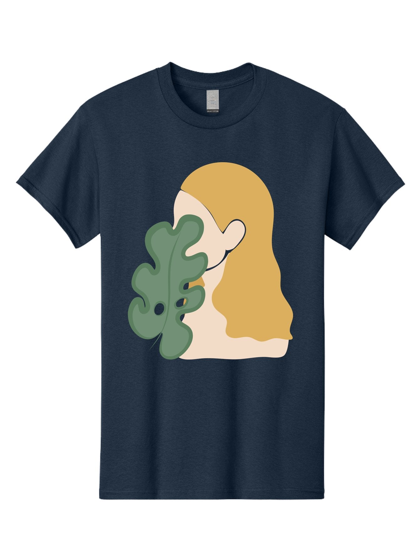 Woman-With-Leaf Men'S Graphic Tee, 100% Cotton, Comfortable Casual Summer Wear, Machine Washable, Woman Holding Leaf, Abstract Art, Minimalist Design, Green Leaves, Long Hair, Digital Illustration, Modern Artwork, Creative Portrait Aae075 8