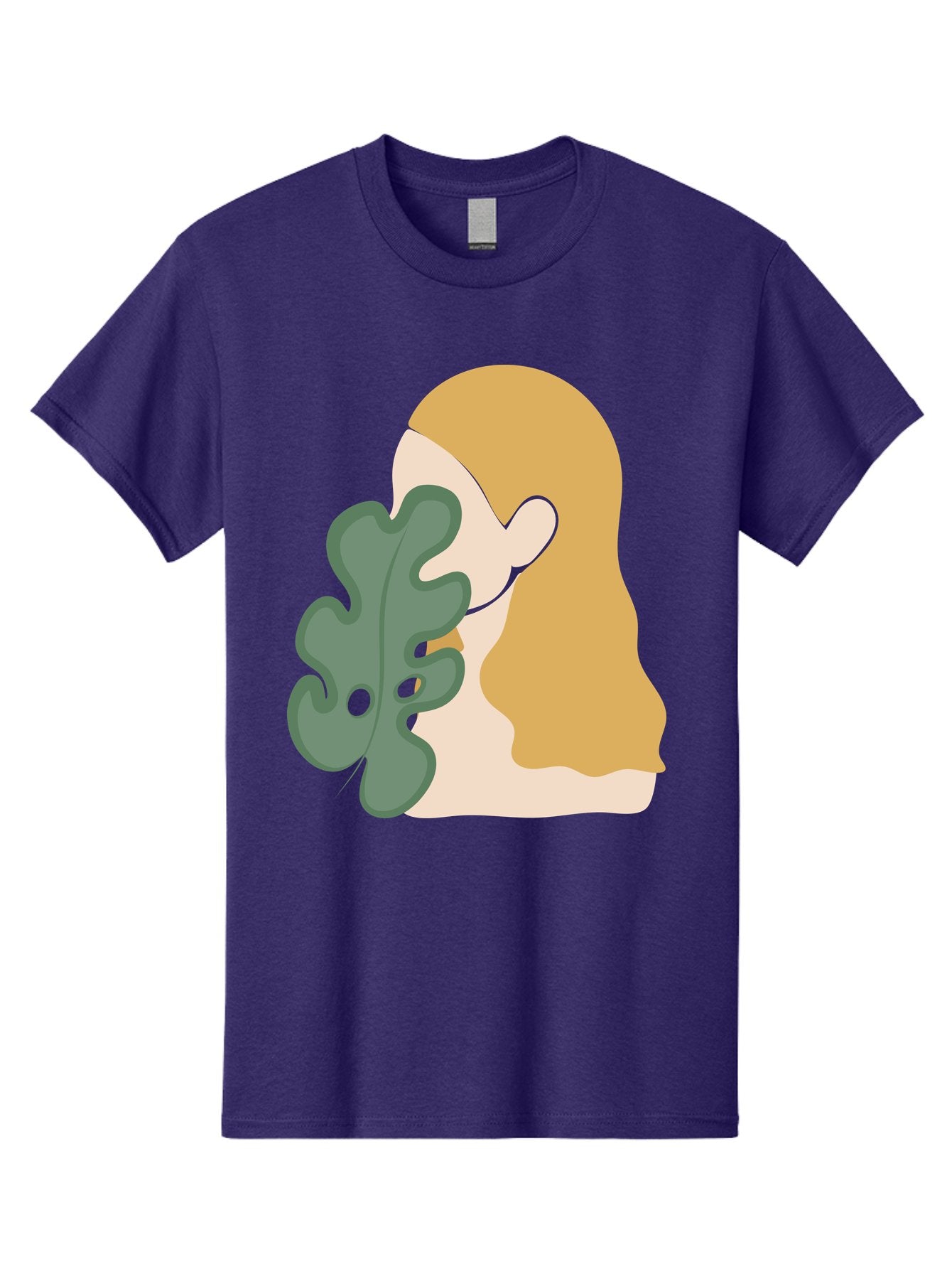 Woman-With-Leaf Men'S Graphic Tee, 100% Cotton, Comfortable Casual Summer Wear, Machine Washable, Woman Holding Leaf, Abstract Art, Minimalist Design, Green Leaves, Long Hair, Digital Illustration, Modern Artwork, Creative Portrait Aae075 12