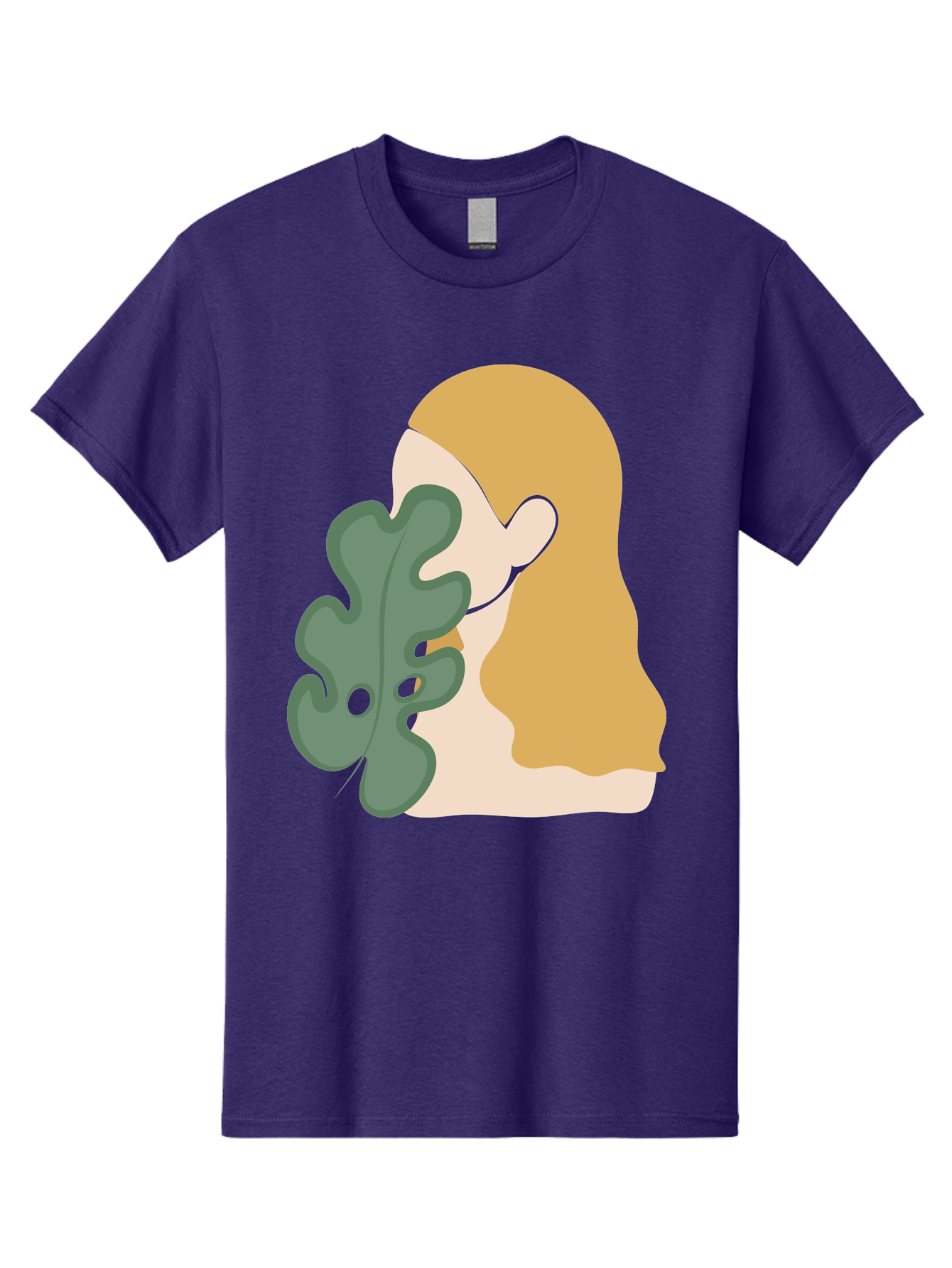 Woman-With-Leaf Men'S Graphic Tee, 100% Cotton, Comfortable Casual Summer Wear, Machine Washable, Woman Holding Leaf, Abstract Art, Minimalist Design, Green Leaves, Long Hair, Digital Illustration, Modern Artwork, Creative Portrait Aae075 5