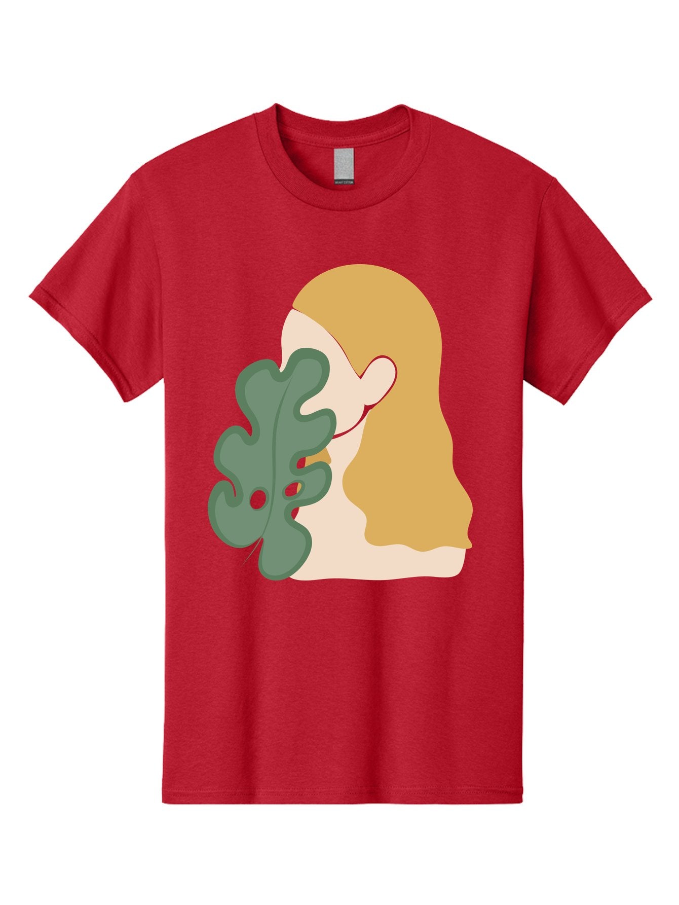 Woman-With-Leaf Men'S Graphic Tee, 100% Cotton, Comfortable Casual Summer Wear, Machine Washable, Woman Holding Leaf, Abstract Art, Minimalist Design, Green Leaves, Long Hair, Digital Illustration, Modern Artwork, Creative Portrait Aae075 14
