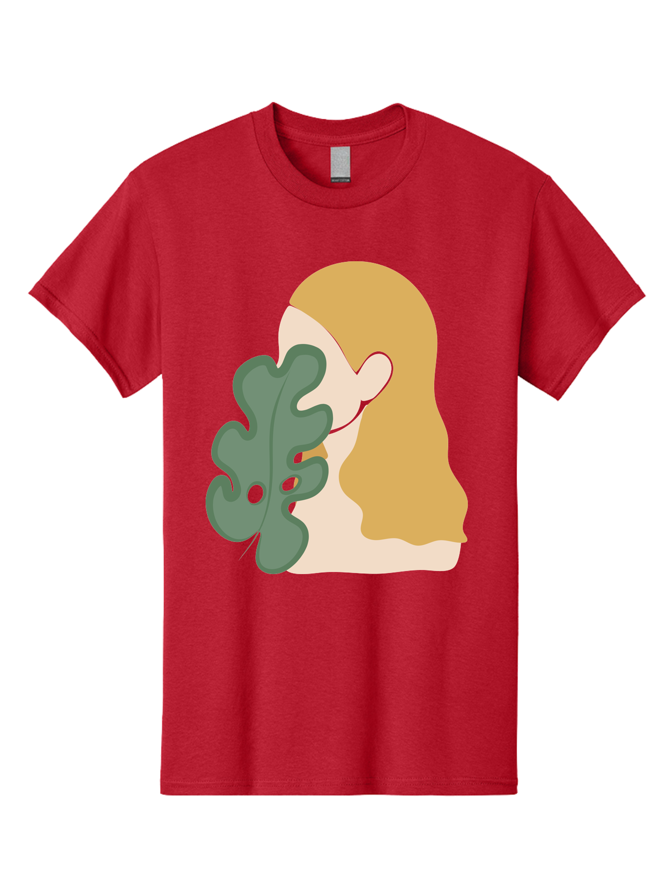 Woman-With-Leaf Men'S Graphic Tee, 100% Cotton, Comfortable Casual Summer Wear, Machine Washable, Woman Holding Leaf, Abstract Art, Minimalist Design, Green Leaves, Long Hair, Digital Illustration, Modern Artwork, Creative Portrait Aae075 3