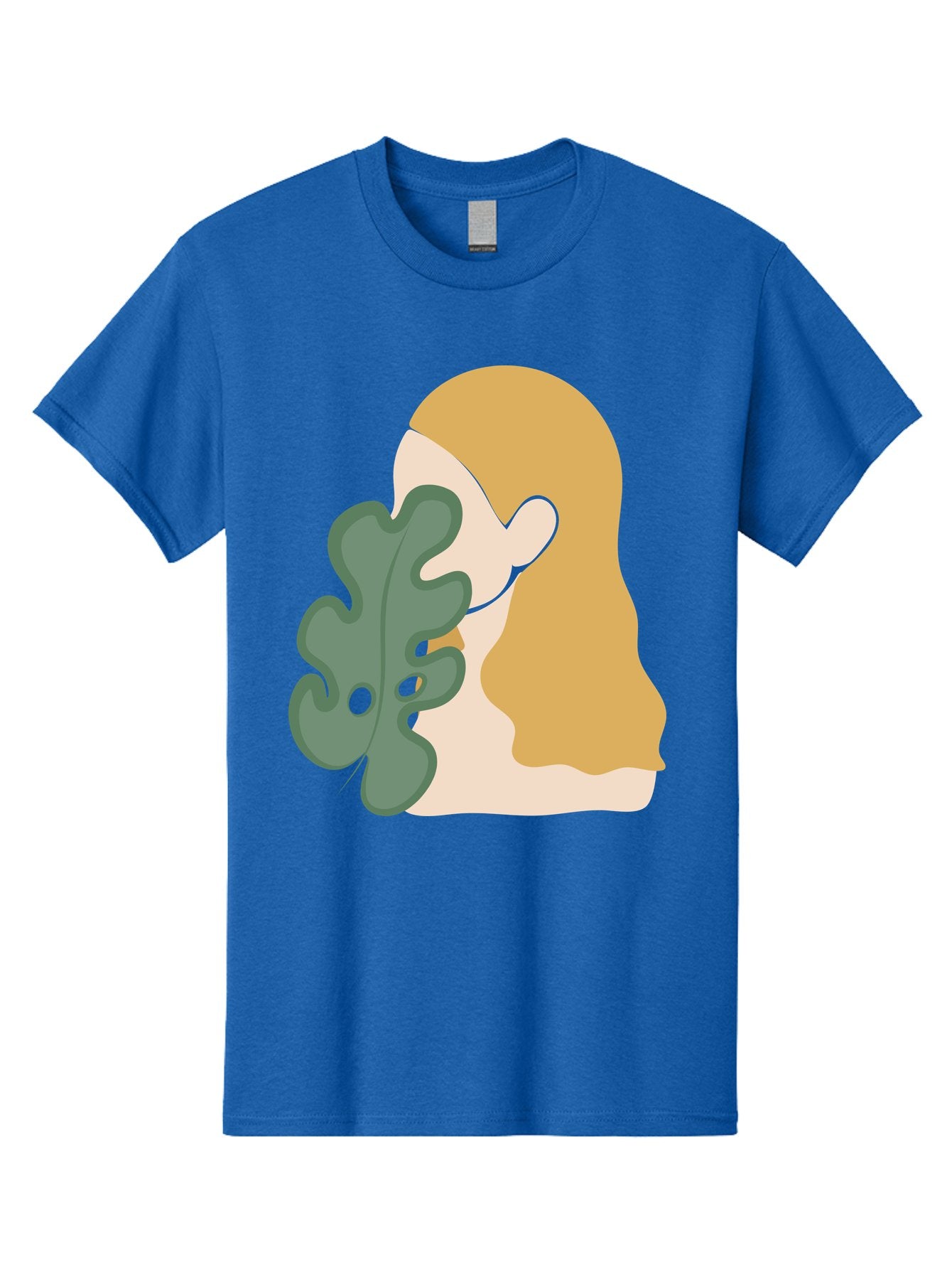 Woman-With-Leaf Men'S Graphic Tee, 100% Cotton, Comfortable Casual Summer Wear, Machine Washable, Woman Holding Leaf, Abstract Art, Minimalist Design, Green Leaves, Long Hair, Digital Illustration, Modern Artwork, Creative Portrait Aae075 5