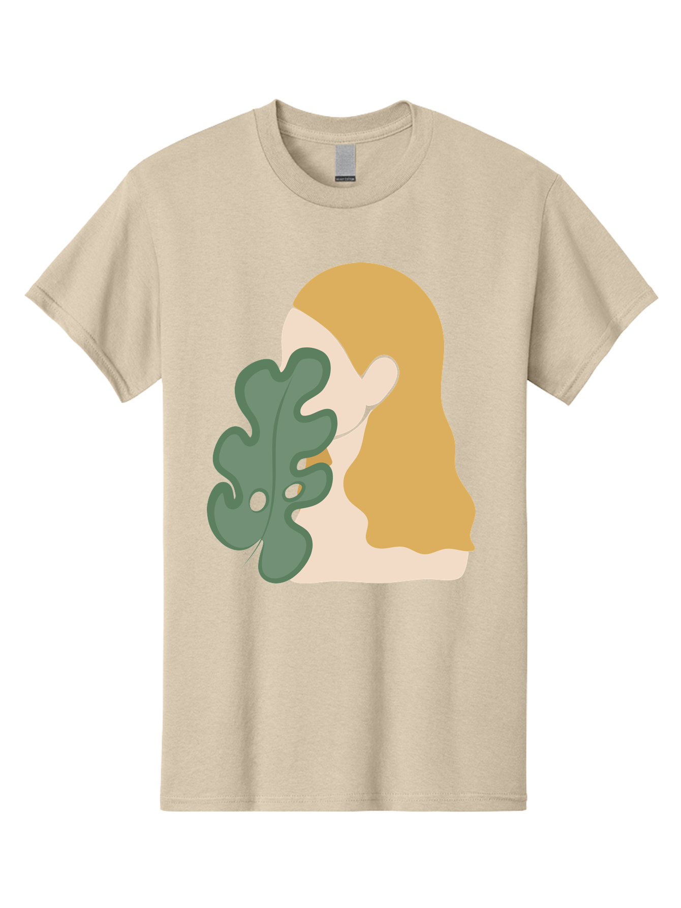 Woman-With-Leaf Men'S Graphic Tee, 100% Cotton, Comfortable Casual Summer Wear, Machine Washable, Woman Holding Leaf, Abstract Art, Minimalist Design, Green Leaves, Long Hair, Digital Illustration, Modern Artwork, Creative Portrait Aae075 7