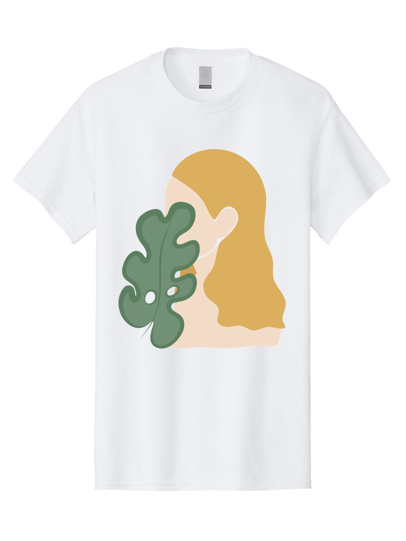 Woman-With-Leaf Men'S Graphic Tee, 100% Cotton, Comfortable Casual Summer Wear, Machine Washable, Woman Holding Leaf, Abstract Art, Minimalist Design, Green Leaves, Long Hair, Digital Illustration, Modern Artwork, Creative Portrait Aae075 3