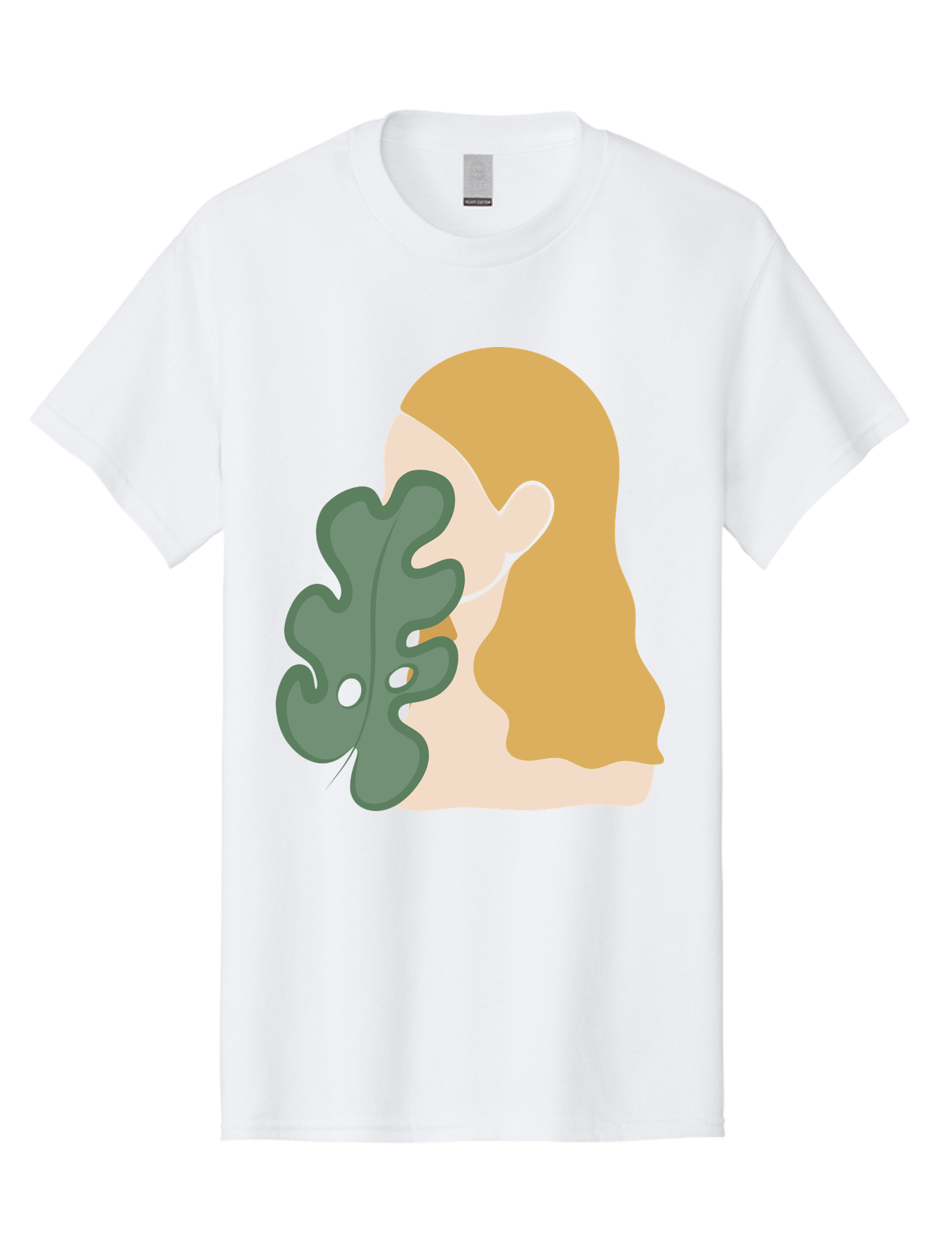 Woman-With-Leaf Men'S Graphic Tee, 100% Cotton, Comfortable Casual Summer Wear, Machine Washable, Woman Holding Leaf, Abstract Art, Minimalist Design, Green Leaves, Long Hair, Digital Illustration, Modern Artwork, Creative Portrait Aae075 17