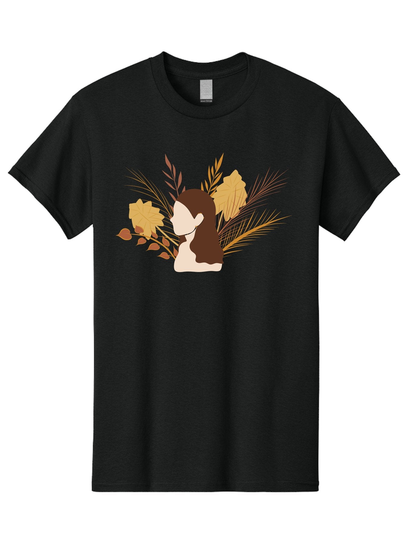 Woman-With-Leaves-2 Men'S Graphic Tee, 100% Cotton, Comfortable Casual Summer Wear, Machine Washable, Woman With Long Hair, Autumn Leaves, Fall Foliage, Nature-Inspired Design, Earthy Tones, Female Figure, Leaves Blowing, Serene Atmosphere, Aae077 3