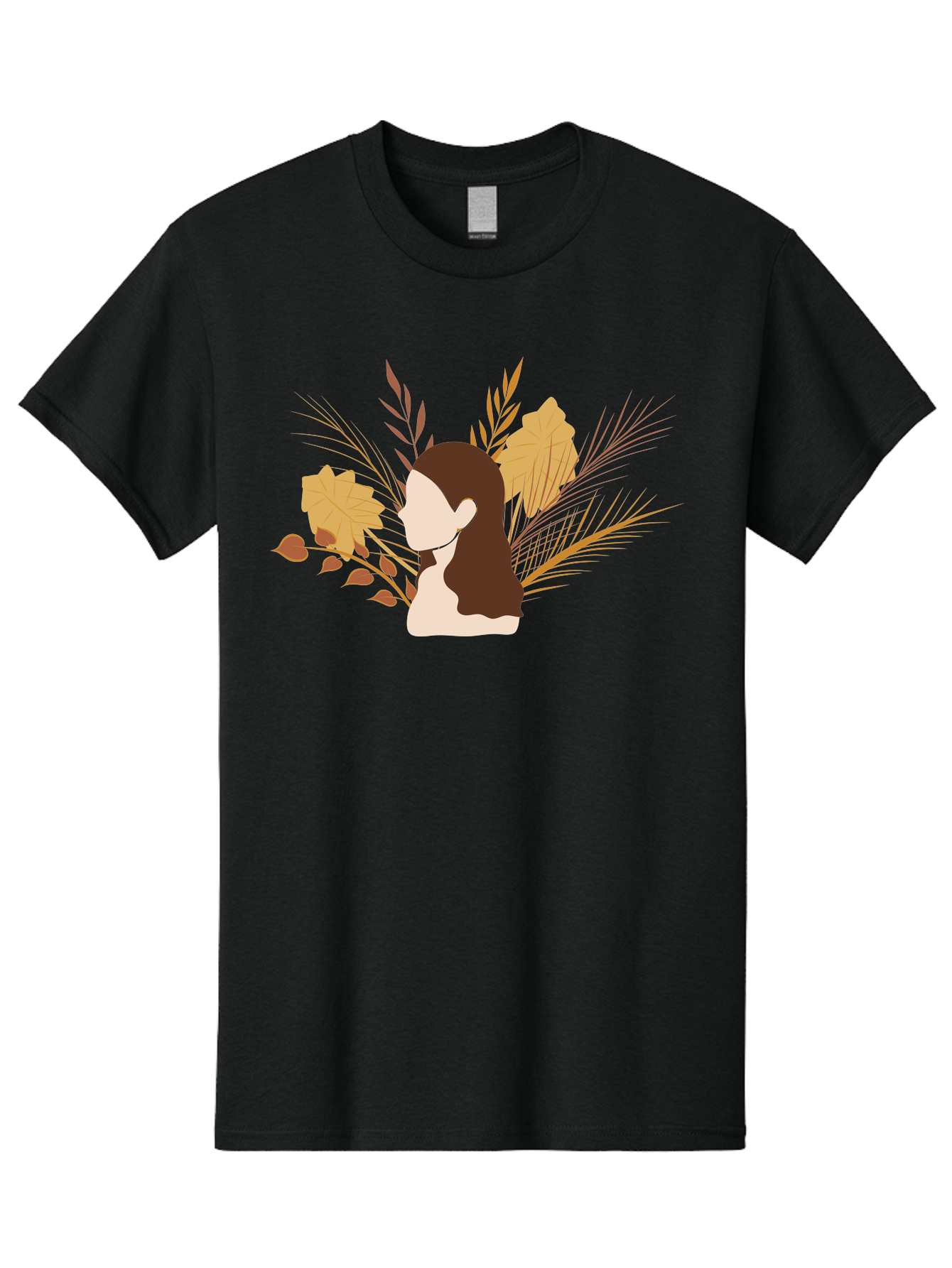 Woman-With-Leaves-2 Men'S Graphic Tee, 100% Cotton, Comfortable Casual Summer Wear, Machine Washable, Woman With Long Hair, Autumn Leaves, Fall Foliage, Nature-Inspired Design, Earthy Tones, Female Figure, Leaves Blowing, Serene Atmosphere, Aae077 17