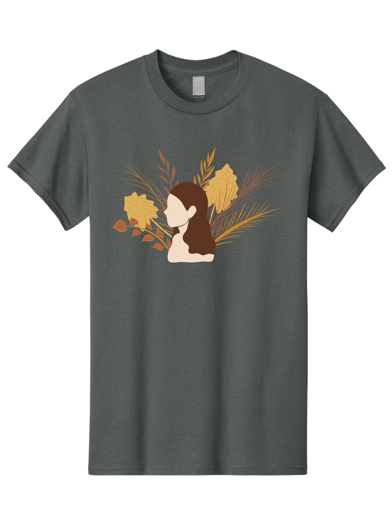 Woman-With-Leaves-2 Men'S Graphic Tee, 100% Cotton, Comfortable Casual Summer Wear, Machine Washable, Woman With Long Hair, Autumn Leaves, Fall Foliage, Nature-Inspired Design, Earthy Tones, Female Figure, Leaves Blowing, Serene Atmosphere, Aae077