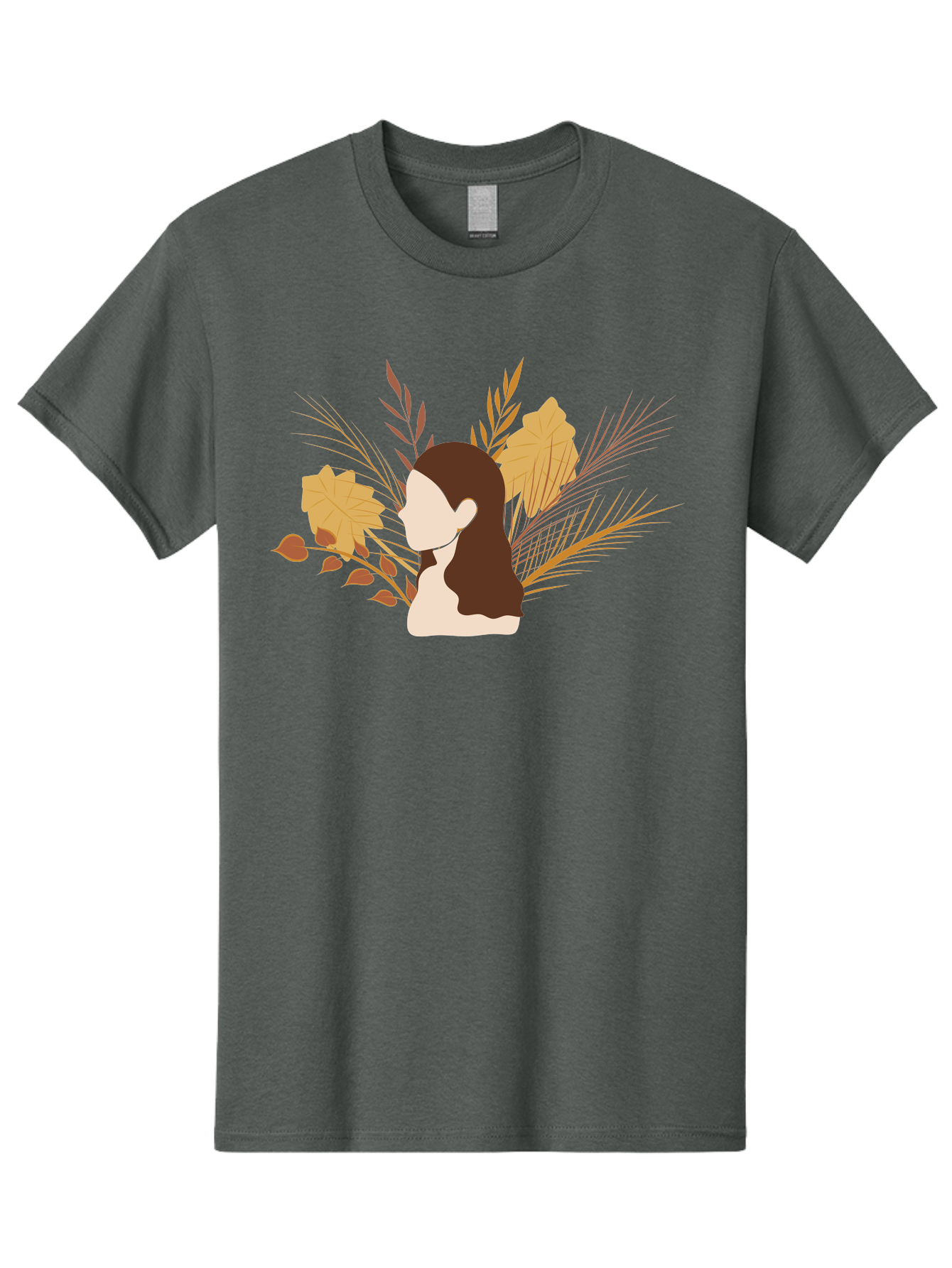 Woman-With-Leaves-2 Men'S Graphic Tee, 100% Cotton, Comfortable Casual Summer Wear, Machine Washable, Woman With Long Hair, Autumn Leaves, Fall Foliage, Nature-Inspired Design, Earthy Tones, Female Figure, Leaves Blowing, Serene Atmosphere, Aae077 19