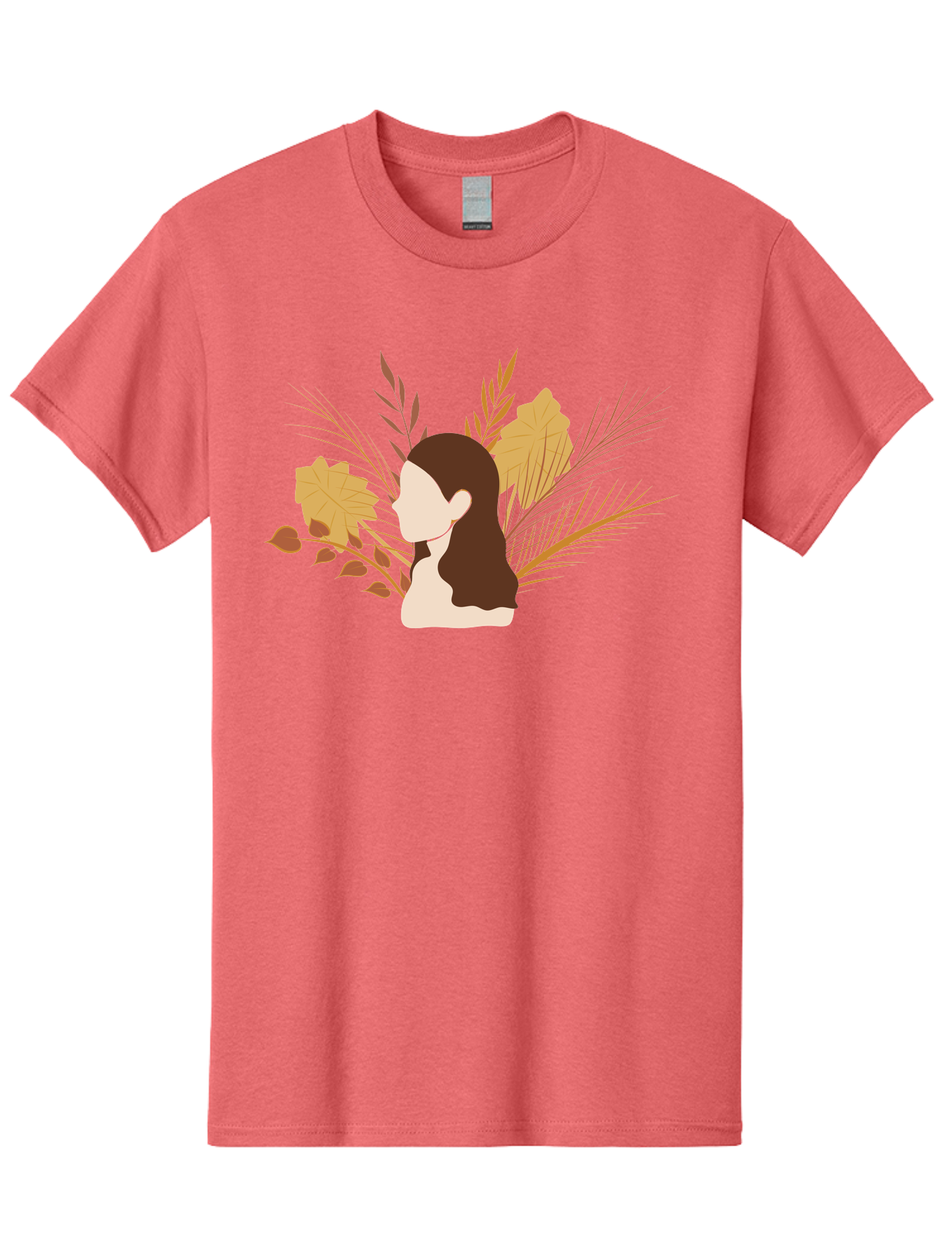 Woman-With-Leaves-2 Men'S Graphic Tee, 100% Cotton, Comfortable Casual Summer Wear, Machine Washable, Woman With Long Hair, Autumn Leaves, Fall Foliage, Nature-Inspired Design, Earthy Tones, Female Figure, Leaves Blowing, Serene Atmosphere, Aae077 29