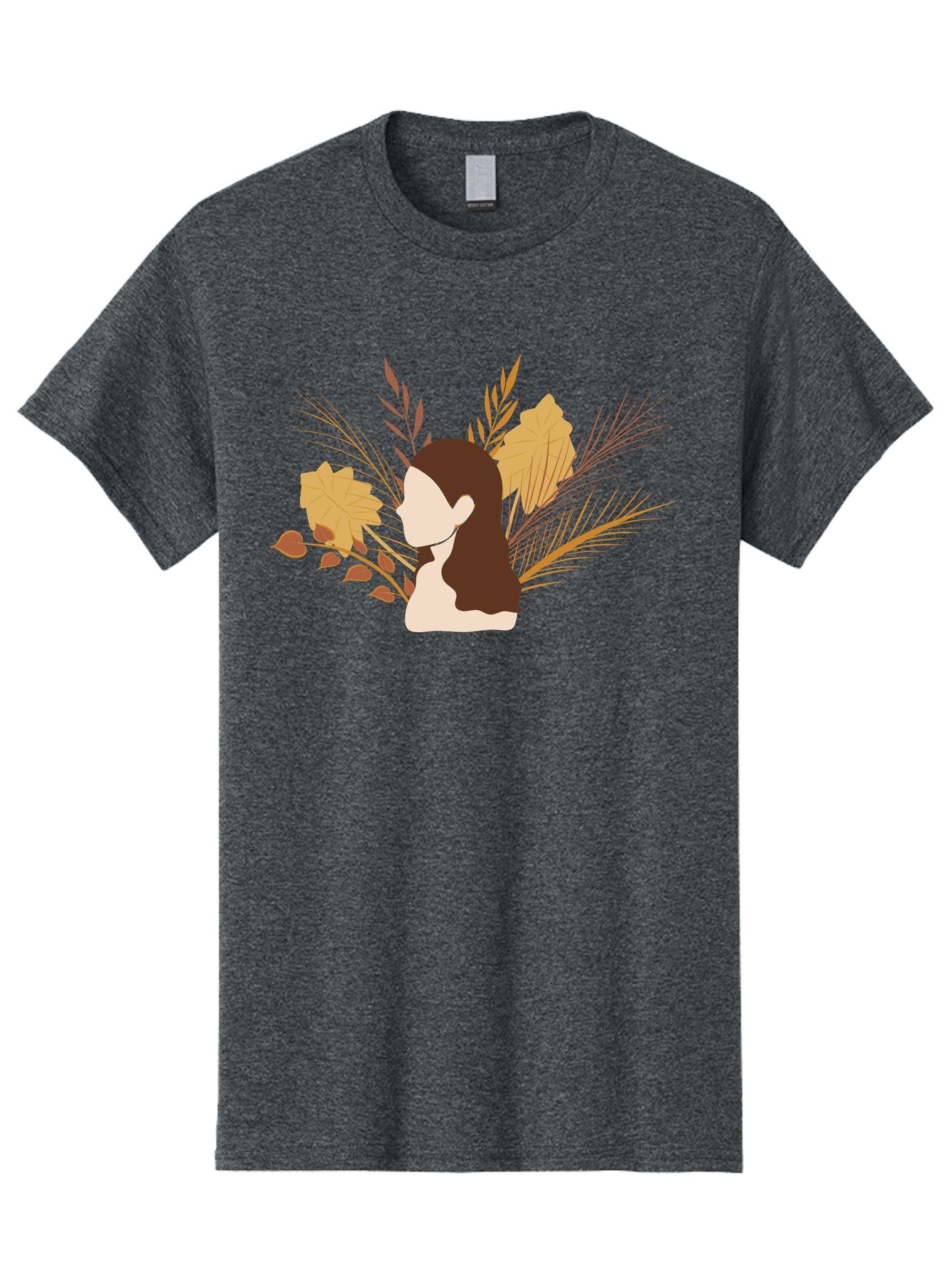 Woman-With-Leaves-2 Men'S Graphic Tee, 100% Cotton, Comfortable Casual Summer Wear, Machine Washable, Woman With Long Hair, Autumn Leaves, Fall Foliage, Nature-Inspired Design, Earthy Tones, Female Figure, Leaves Blowing, Serene Atmosphere, Aae077 9
