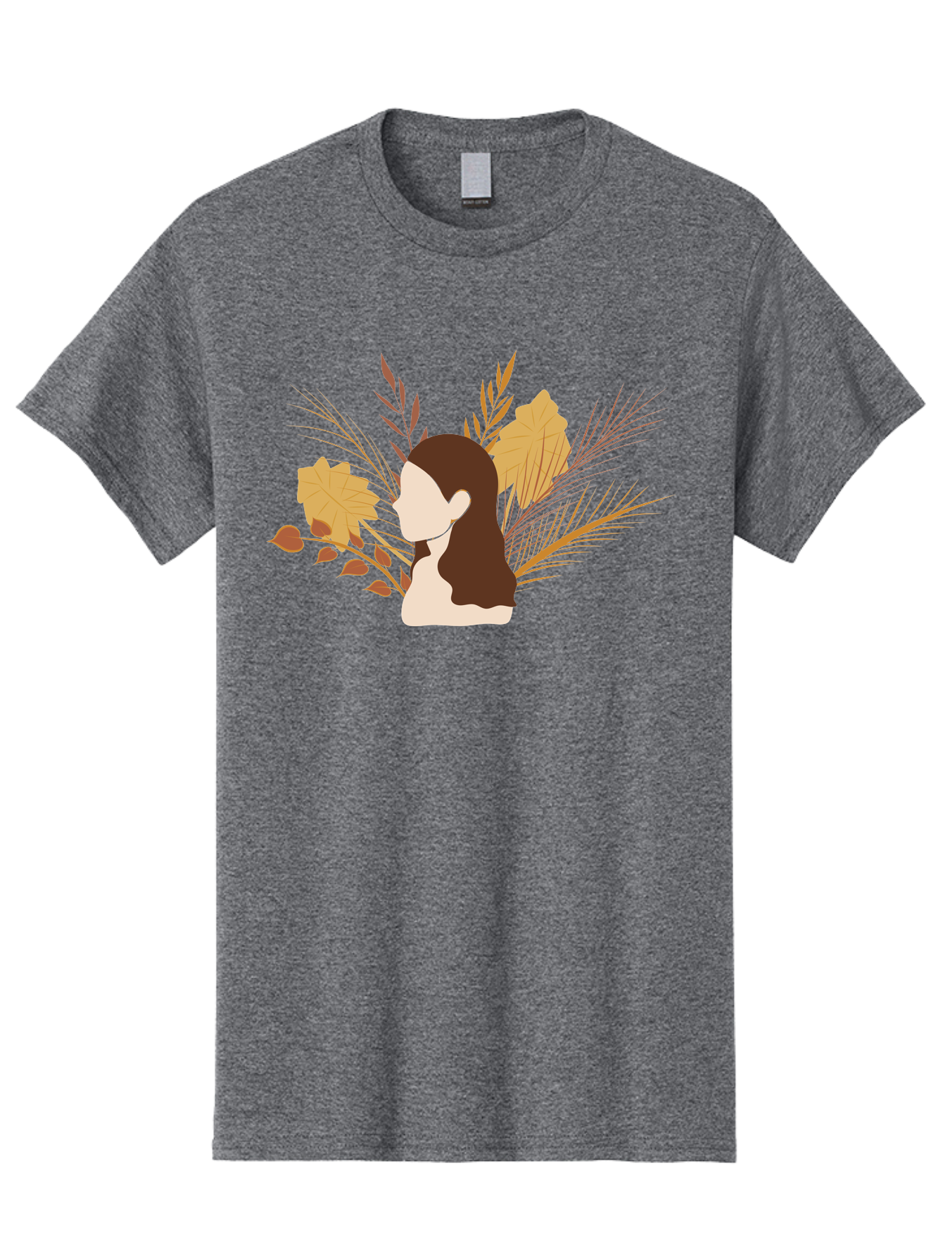 Woman-With-Leaves-2 Men'S Graphic Tee, 100% Cotton, Comfortable Casual Summer Wear, Machine Washable, Woman With Long Hair, Autumn Leaves, Fall Foliage, Nature-Inspired Design, Earthy Tones, Female Figure, Leaves Blowing, Serene Atmosphere, Aae077 3