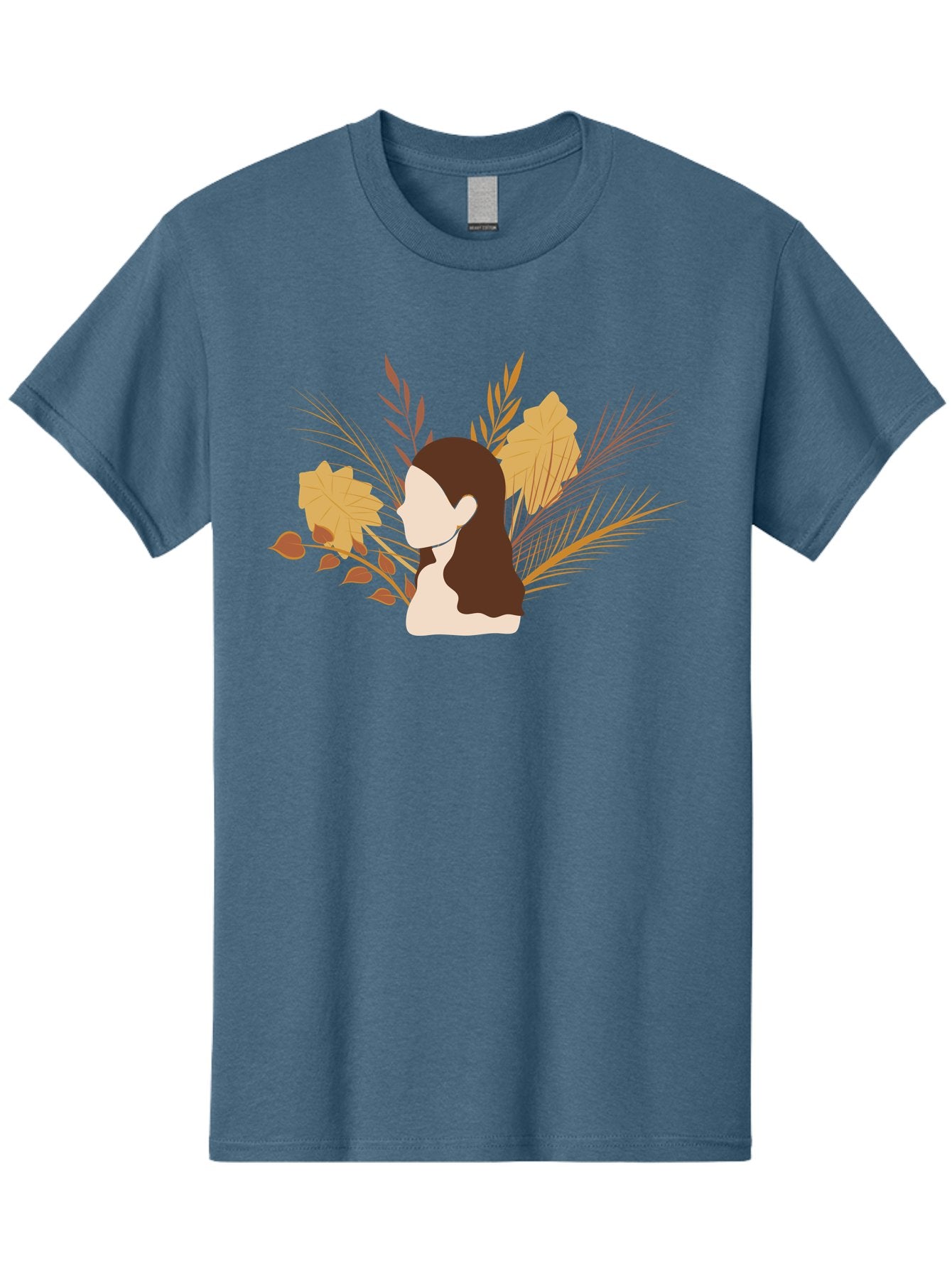 Woman-With-Leaves-2 Men'S Graphic Tee, 100% Cotton, Comfortable Casual Summer Wear, Machine Washable, Woman With Long Hair, Autumn Leaves, Fall Foliage, Nature-Inspired Design, Earthy Tones, Female Figure, Leaves Blowing, Serene Atmosphere, Aae077 10