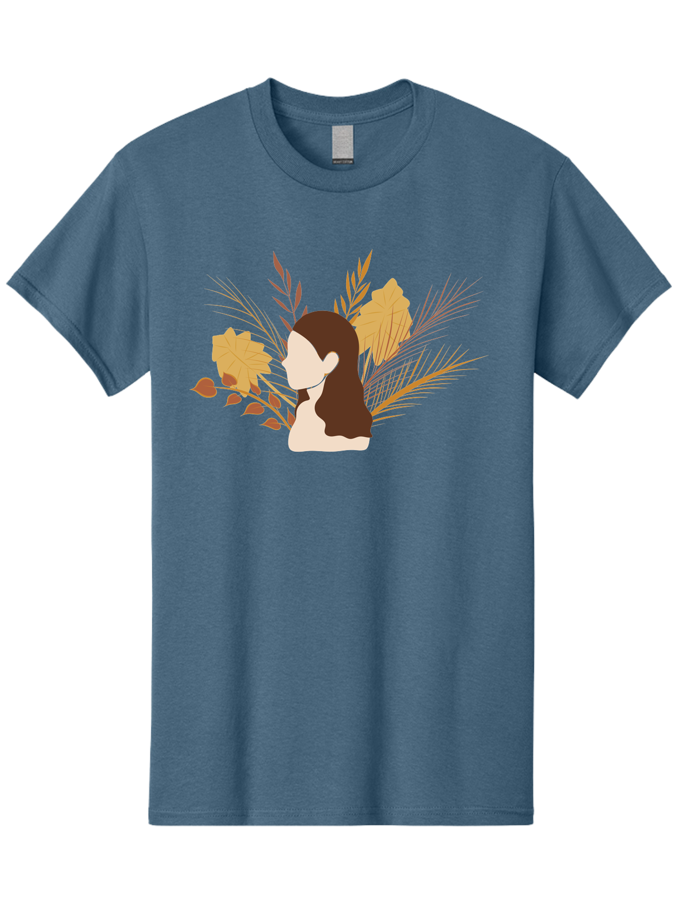 Woman-With-Leaves-2 Men'S Graphic Tee, 100% Cotton, Comfortable Casual Summer Wear, Machine Washable, Woman With Long Hair, Autumn Leaves, Fall Foliage, Nature-Inspired Design, Earthy Tones, Female Figure, Leaves Blowing, Serene Atmosphere, Aae077 27