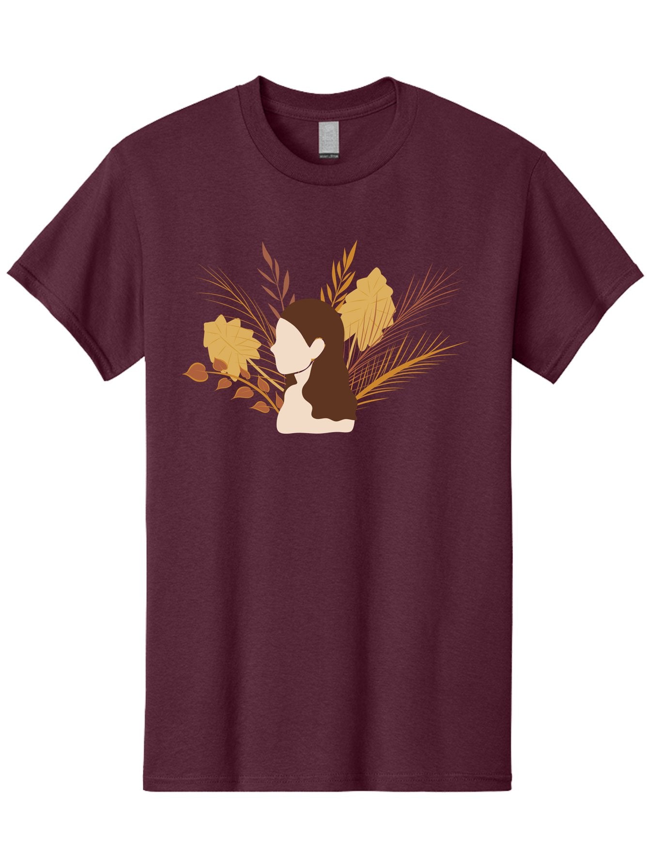 Woman-With-Leaves-2 Men'S Graphic Tee, 100% Cotton, Comfortable Casual Summer Wear, Machine Washable, Woman With Long Hair, Autumn Leaves, Fall Foliage, Nature-Inspired Design, Earthy Tones, Female Figure, Leaves Blowing, Serene Atmosphere, Aae077 6