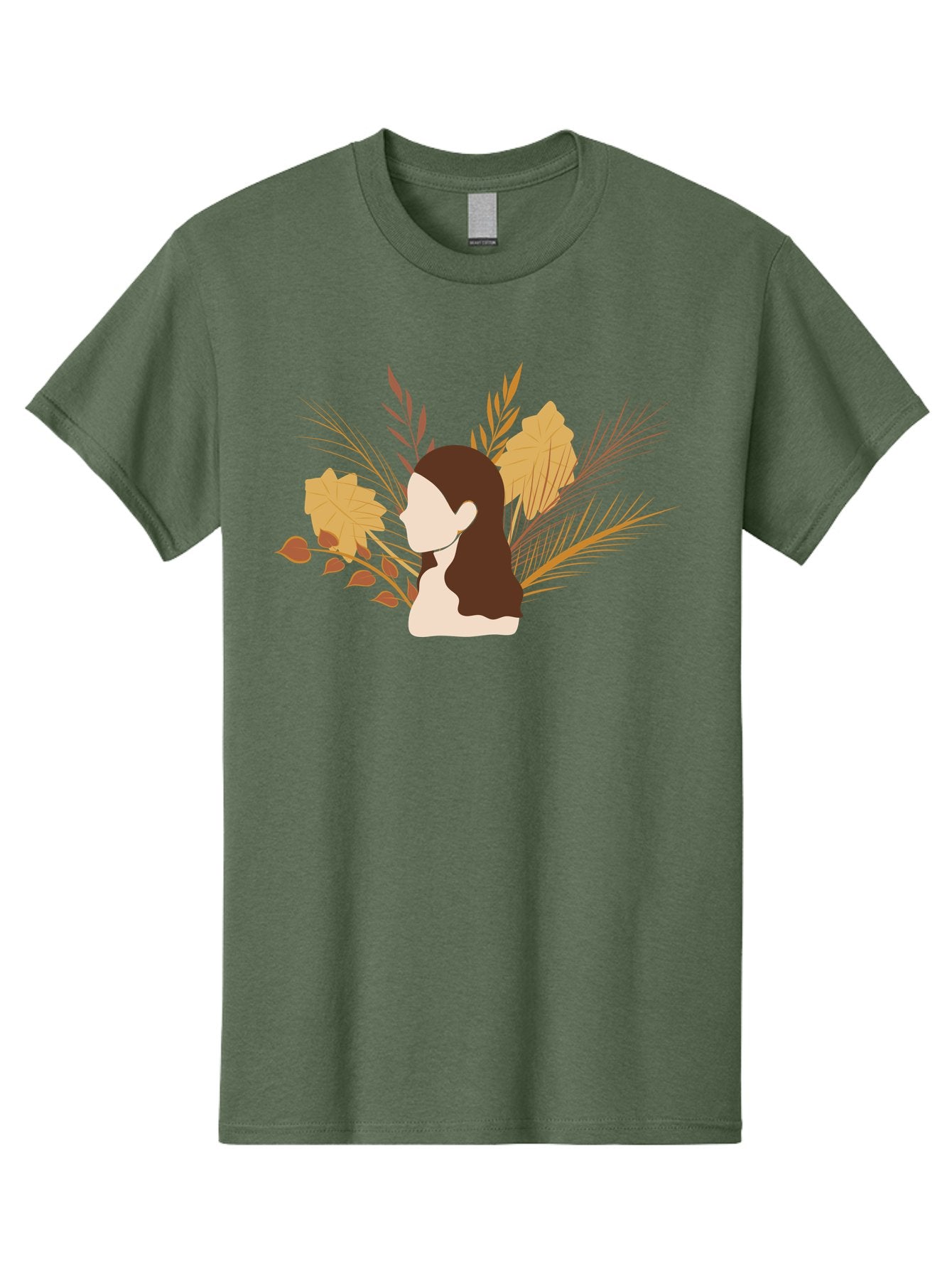 Woman-With-Leaves-2 Men'S Graphic Tee, 100% Cotton, Comfortable Casual Summer Wear, Machine Washable, Woman With Long Hair, Autumn Leaves, Fall Foliage, Nature-Inspired Design, Earthy Tones, Female Figure, Leaves Blowing, Serene Atmosphere, Aae077 11