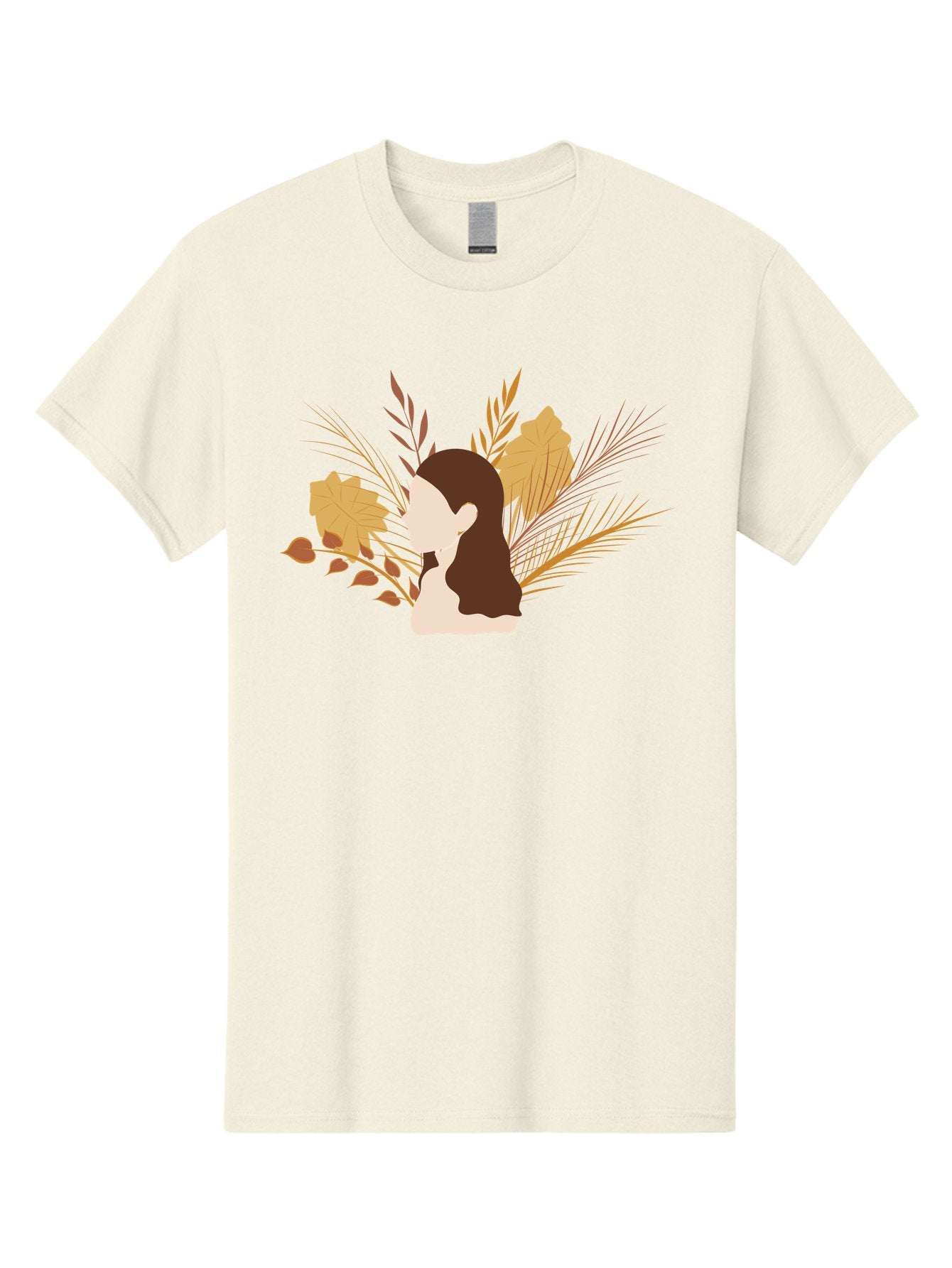 Woman-With-Leaves-2 Men'S Graphic Tee, 100% Cotton, Comfortable Casual Summer Wear, Machine Washable, Woman With Long Hair, Autumn Leaves, Fall Foliage, Nature-Inspired Design, Earthy Tones, Female Figure, Leaves Blowing, Serene Atmosphere, Aae077 8
