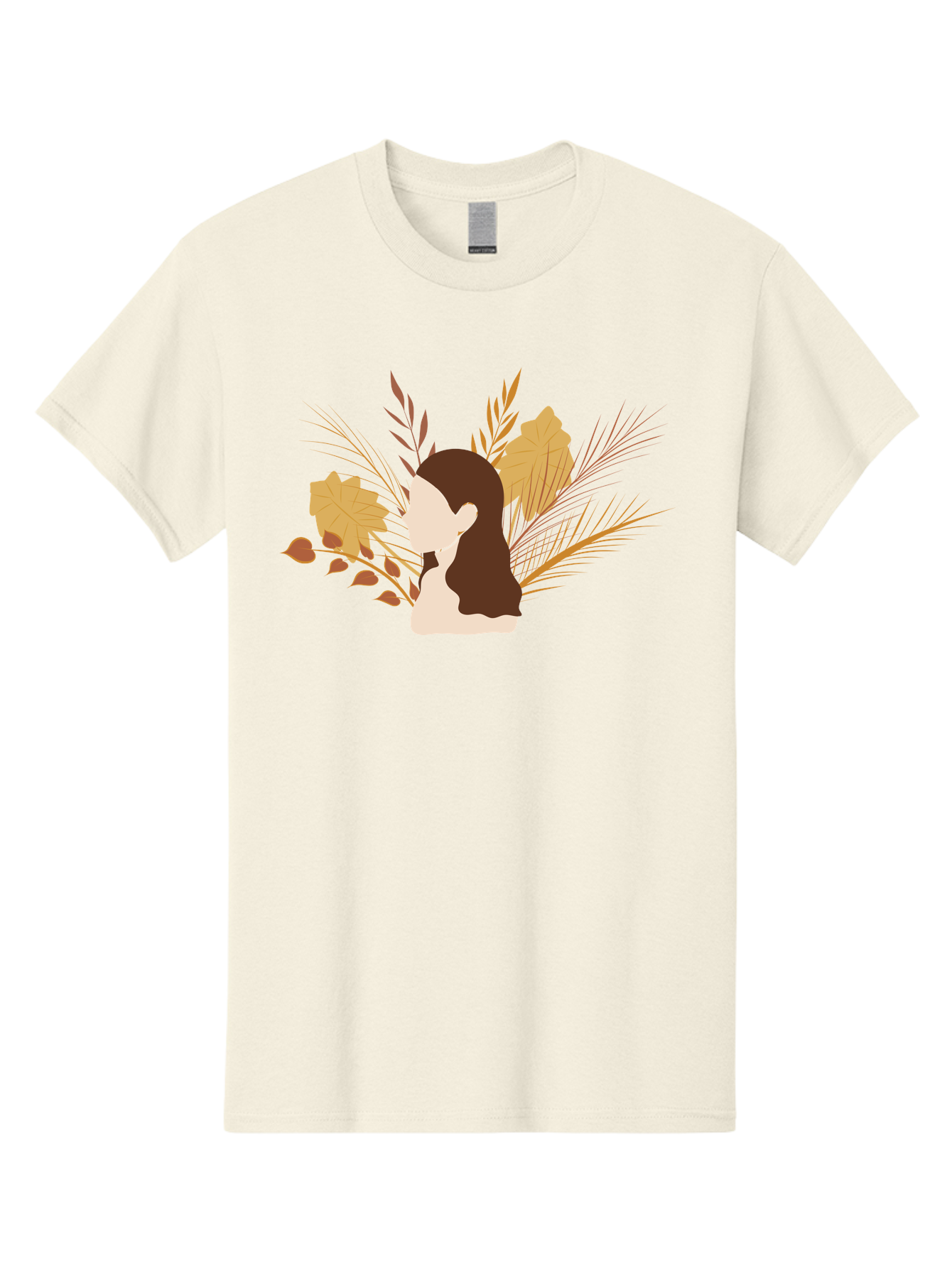 Woman-With-Leaves-2 Men'S Graphic Tee, 100% Cotton, Comfortable Casual Summer Wear, Machine Washable, Woman With Long Hair, Autumn Leaves, Fall Foliage, Nature-Inspired Design, Earthy Tones, Female Figure, Leaves Blowing, Serene Atmosphere, Aae077 11