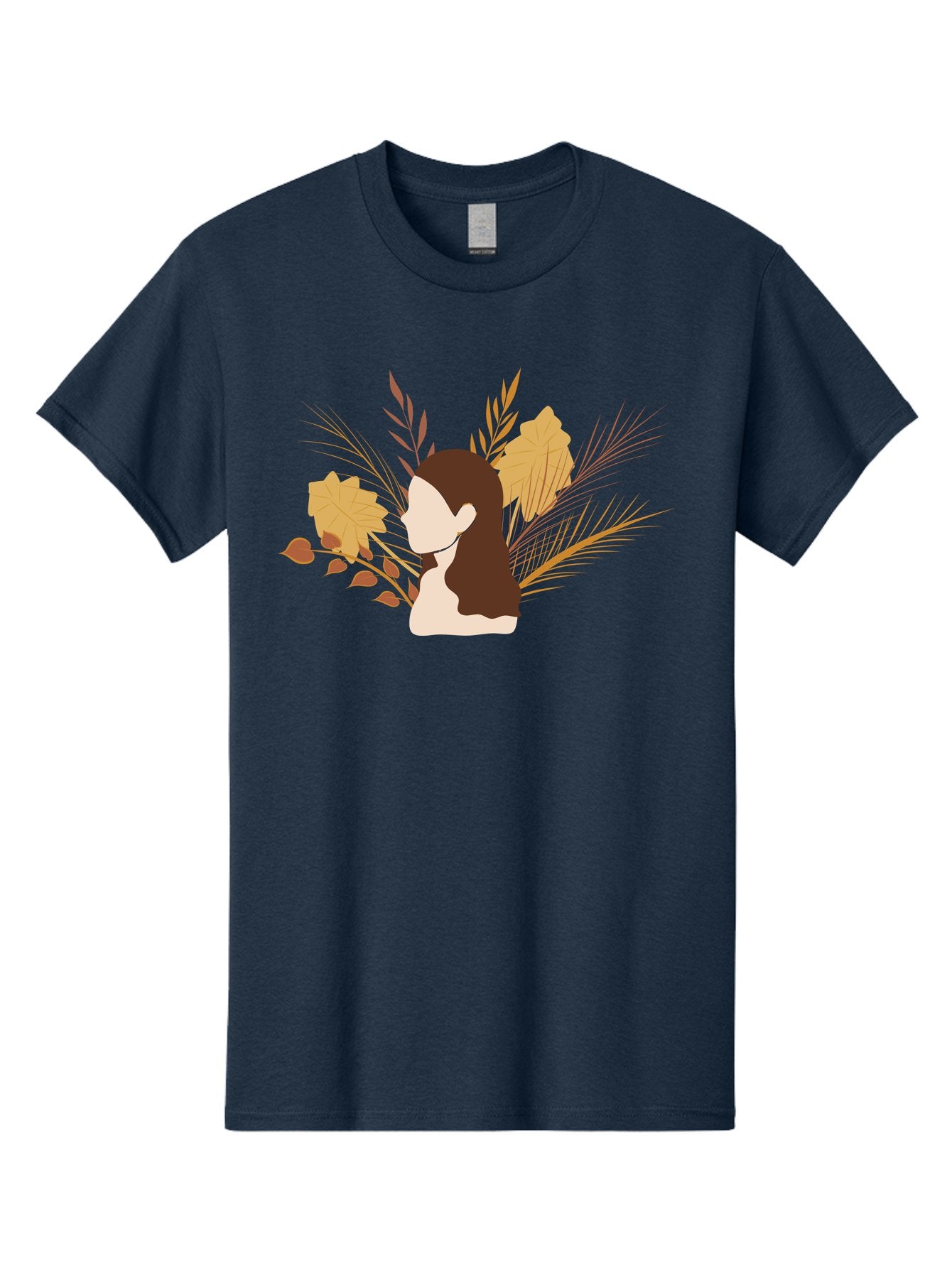 Woman-With-Leaves-2 Men'S Graphic Tee, 100% Cotton, Comfortable Casual Summer Wear, Machine Washable, Woman With Long Hair, Autumn Leaves, Fall Foliage, Nature-Inspired Design, Earthy Tones, Female Figure, Leaves Blowing, Serene Atmosphere, Aae077 4